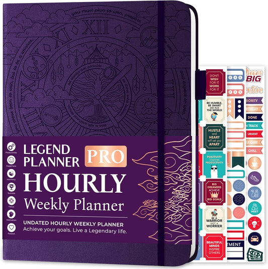Legend Planner PRO Hourly Schedule - Weekly & Daily Organizer with Time Slots. Appointment Book Journal for Work & Personal, A4 (Purple)