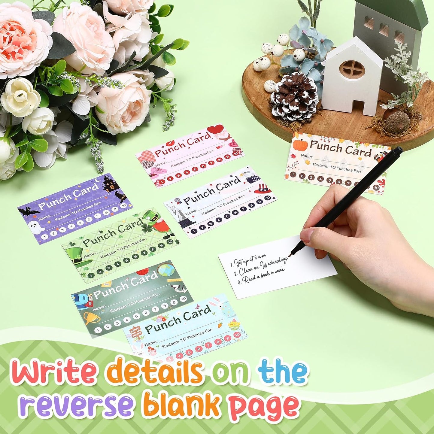 Fumete 400 Pcs Punch Cards for Classroom Reward Cards Behavior Incentive Loyalty Awards for Kids Students Teachers School Business, 8 Styles, 3.5 x 2 in(10 Holiday Punches Style)