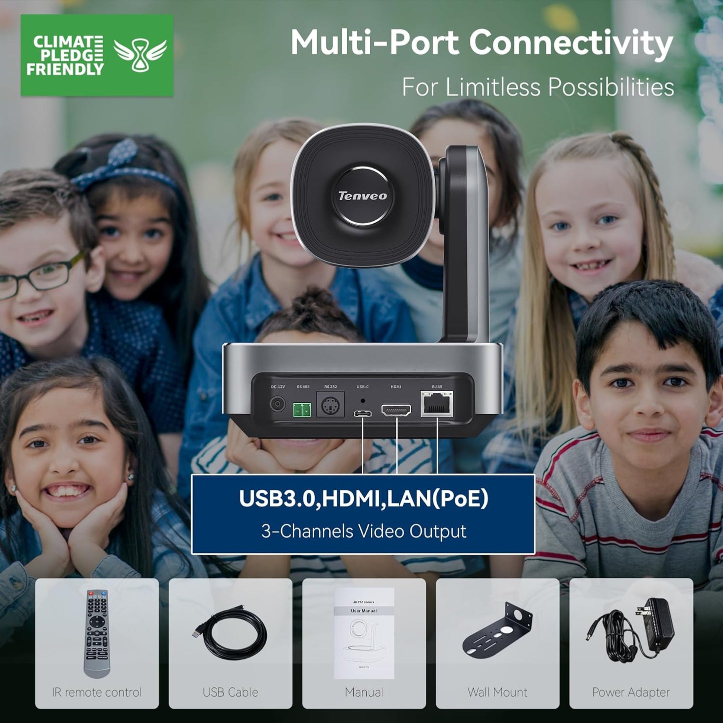 Tenveo VLoop 4K PTZ Camera with 12X Optical Zoom Wide View Angle USB3.0/HDMI/RJ45/PoE Live Streaming Camera for Church Video Conference Broadcast Works with Zoom Skype Teams, Red Dot Design Winner