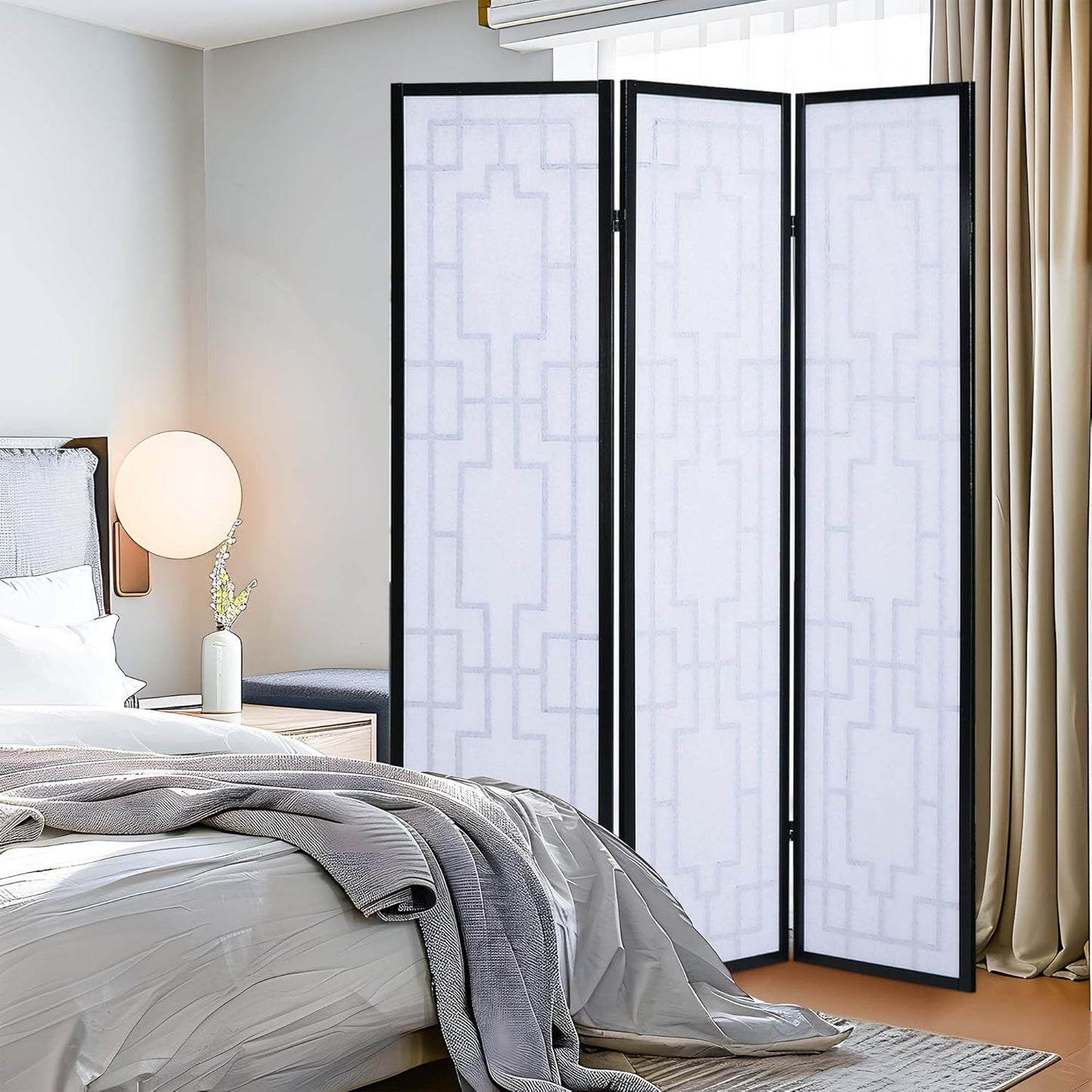 NicBex Room Divider 3 Panel Room Dividers with Geometric Lattice Design Partition Room Dividers and Folding Privacy Screens Wall Divider for Office, Room Separation,70" W x 0.8" D x 70.3" H, Black