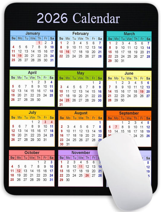 2026 Color Calendar Vertical EditionCalendar Mouse pad, Non-Slip Rubber Base Quality Creative Gaming Rectangle Personalized Desk Mouse Pad 9.5 inch x 7.9 inch