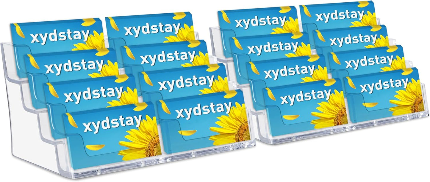 Acrylic Business Card Holder for Desk,4-Tier Clear Plastic Display Stand with 8 Pockets, Holds 400 Cards,ldeal for Office & Workspace Organization,2 PACK