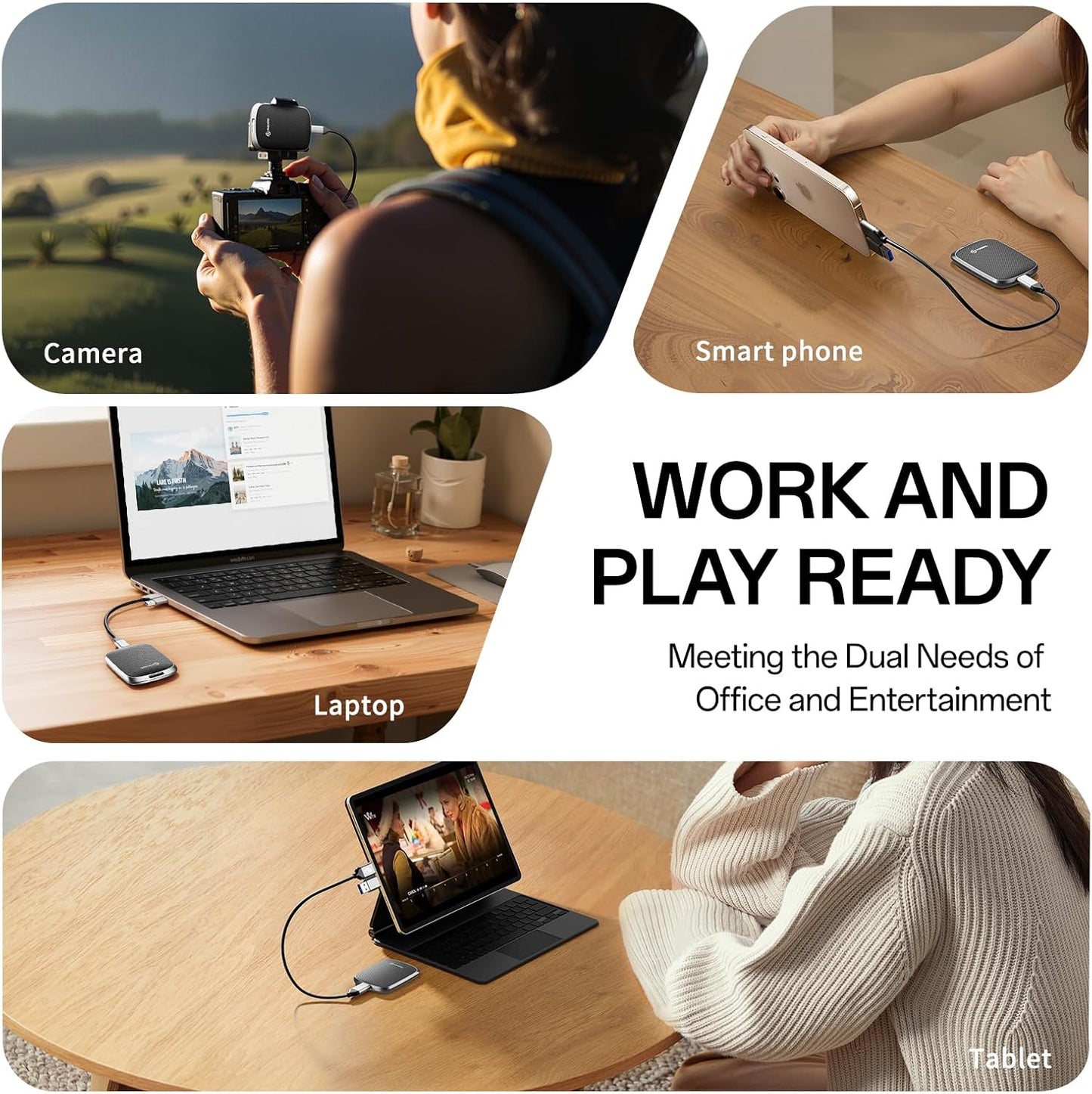 PHIXERO P5PLUS Portable SSD 1TB Up to 550MB/s, USB 3.2 Gen 2 External Solid State Drive，USB C to C&A for Smartphone，Tablet，PC，Labtop (Black)