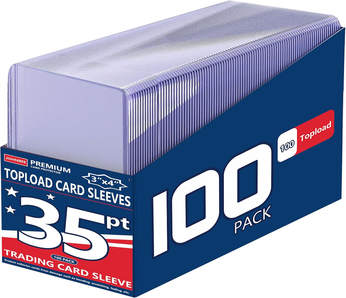 JohnBee Card Sleeves - 3"x4" Hard Plastic Top Loaders for Cards - Trading Card Sleeve & Baseball Card Holder - Premium Topload Ablum Photocard Holder for Sports, Game & Kpop Cards (Only 100 Hard)