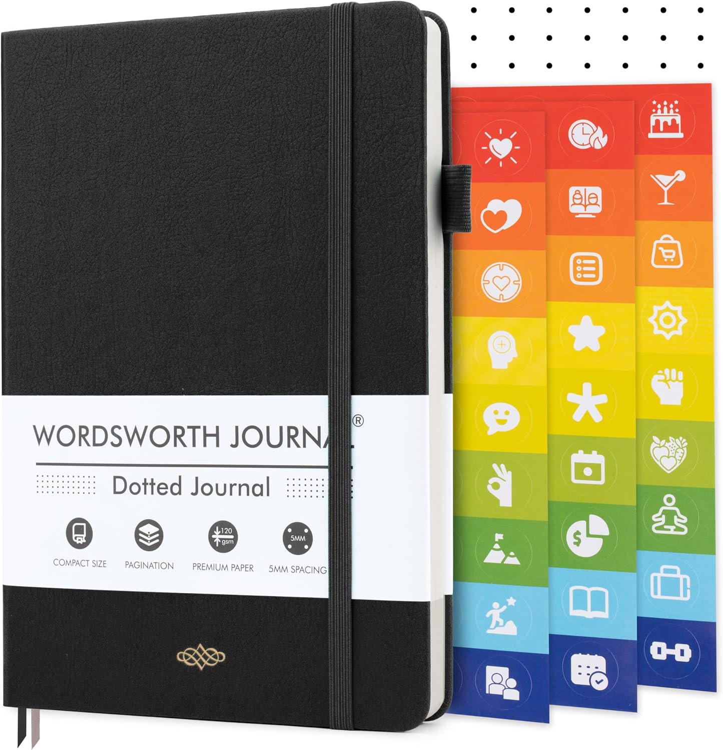 Wordsworth & Black A5 Bullet Dotted Journal 216 Dotted Pages, Hardcover Grid Dot Leather, 120 GSM Paper, Journaling Notebook for Work & Sketching, Journals for Women, Men - Gifts Box Included Black