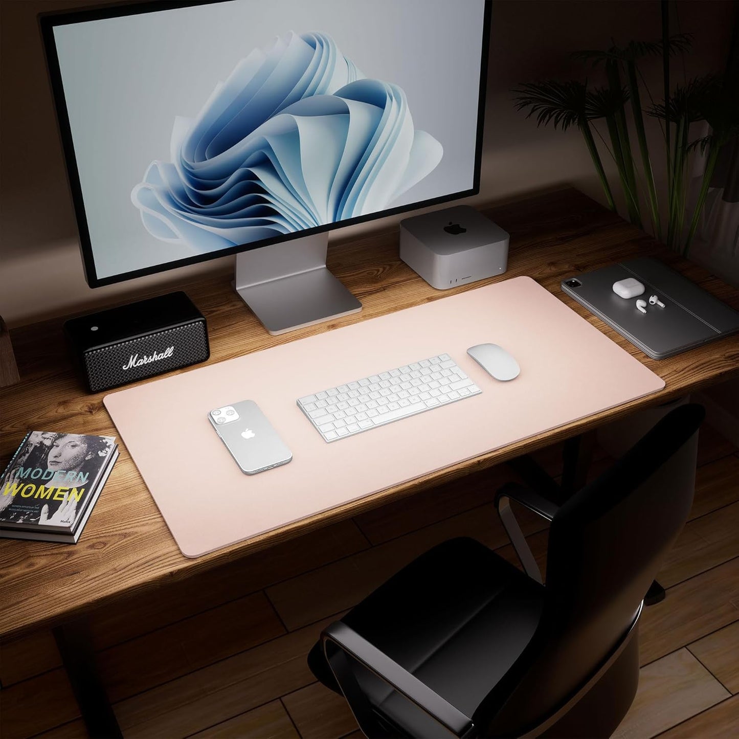 Aothia Double-Sided Desk Pad – 35.4" x 15.7" Leather Desk Mat with Eco Cork Protector, Large Mouse Pad, Waterproof Desk Blotter for Office/Home (Pink)