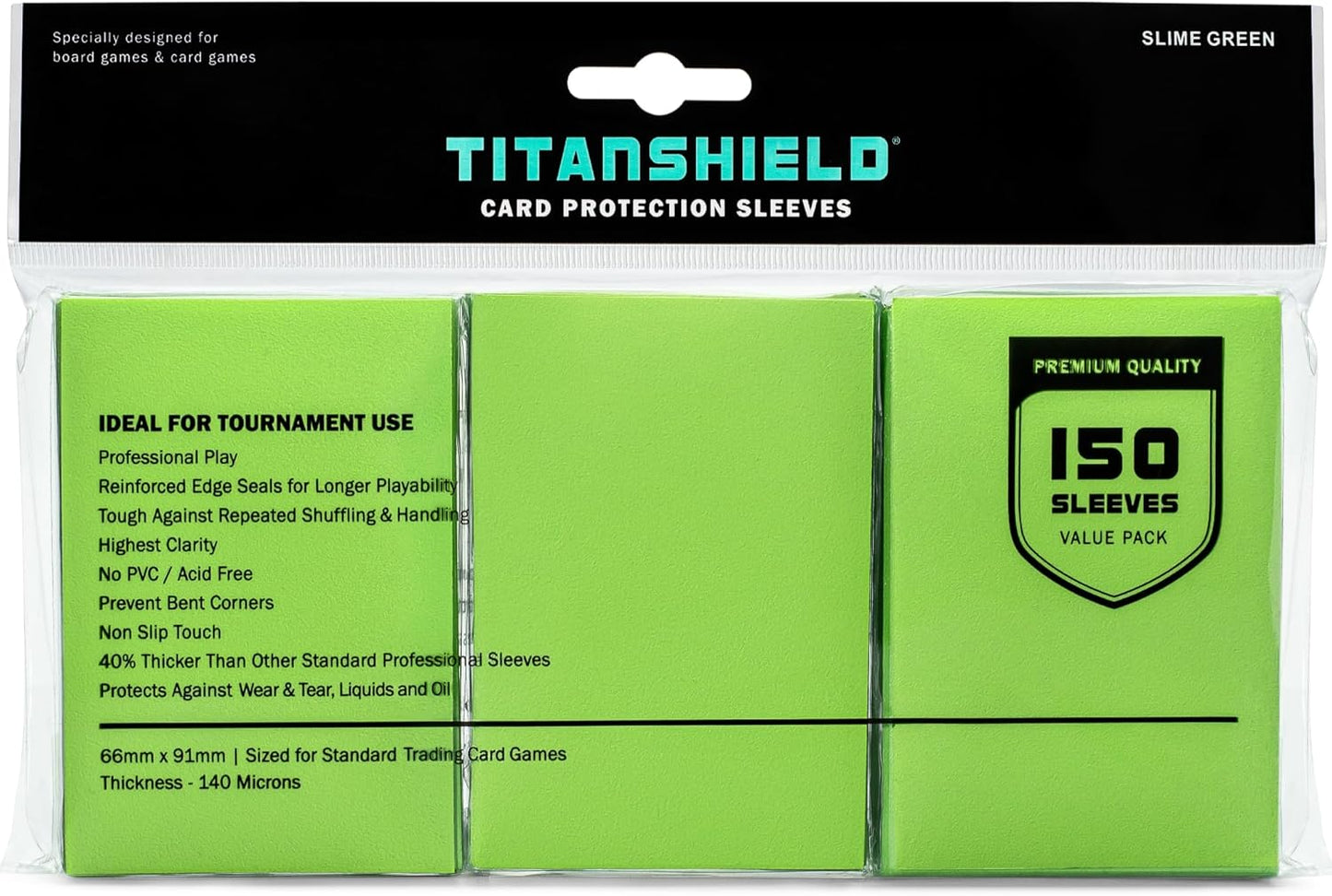 TitanShield (150 Sleeves/Slime Green) Standard Size Board Game Trading Card Sleeves Deck Protector for MTG, Dropmix