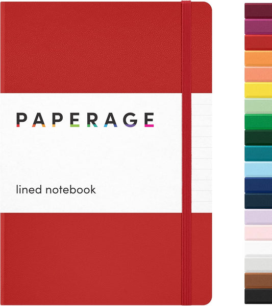 PAPERAGE Lined Journal Notebook, (Red), 160 Pages, Medium 5.6 in x 8 in - 100 GSM Thick Paper – Hardcover Journaling Notebook for Work, School & Note Taking