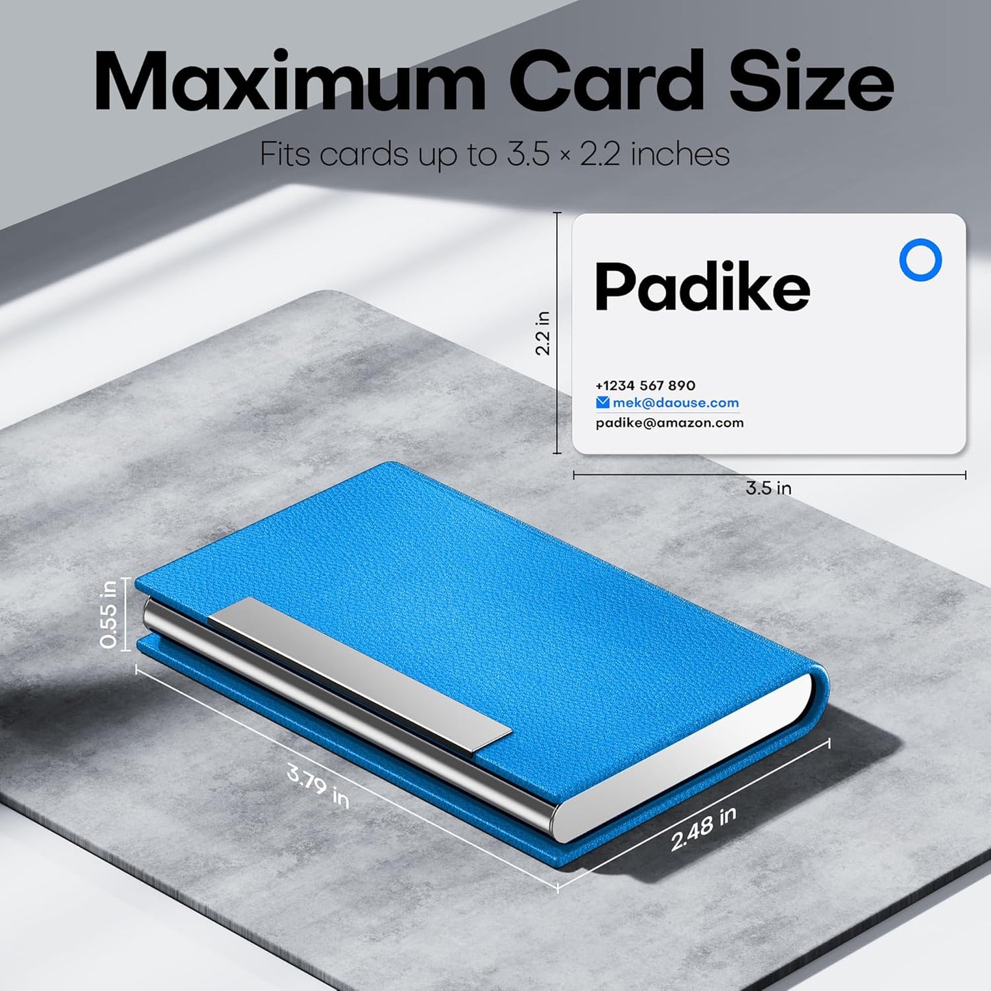 Padike Business Card Holder, Business Card Case Professional PU Leather & Stainless Steel Multi Card Case,Business Card Holder Wallet Credit card ID Case/Holder For Men & Women. (U-Blue)