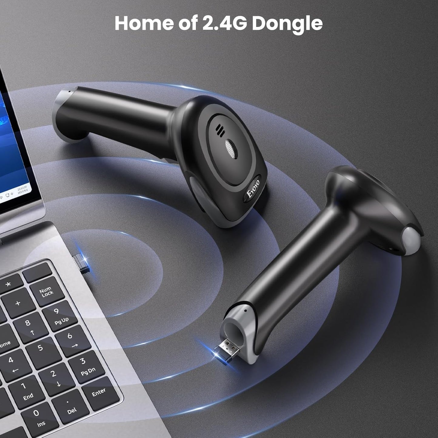 Eyoyo 2D Barcode Scanner Wireless: Handheld 3-in-1 Bluetooth USB Wired QR Code Scanner, 1D Bar Code Reader for Library, Warehouse Retail POS Compatible with iPad, Android Phone, iPhone, Laptop, PC