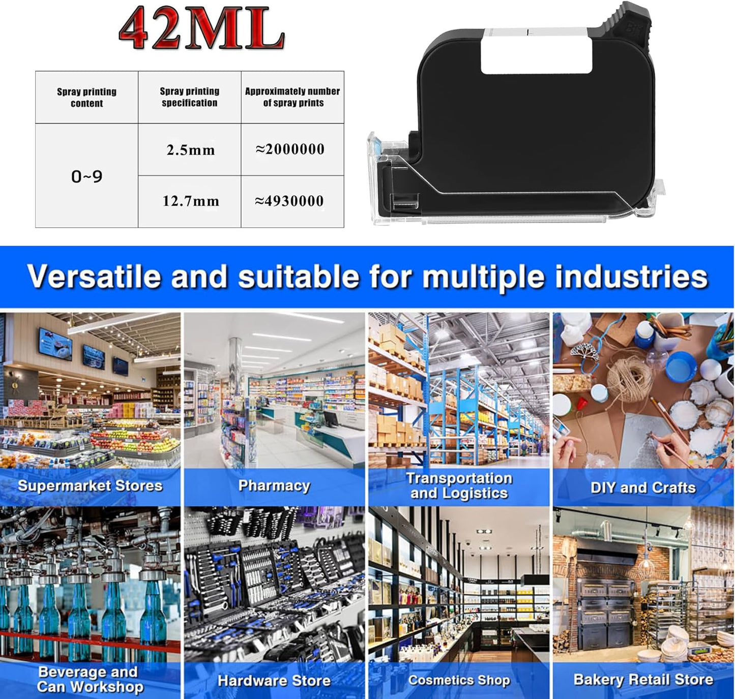 Original White Ink Cartridge for 1580P1 Handheld Printer - Quick-Drying Ink, 42ml