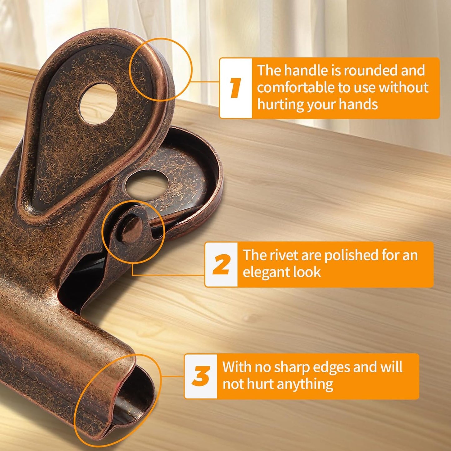 SIAMESE Bulldog Clips, 8 Pcs Binder Clips for Office & Kitchen, Multi-Purpose Binder and Food Bag Clamps for Sealing, Storage, Hanging (Red Bronze)