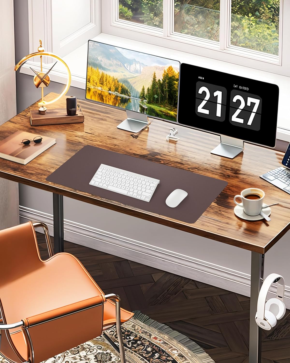 Desk Pad Mat - Leather Desk Pad Protector for Office and Home - Desk Organization and Accessories - Ideal for Large Mouse Pad and Desk Mats on Top of Desks(Coffee,31.5" x 15.7")