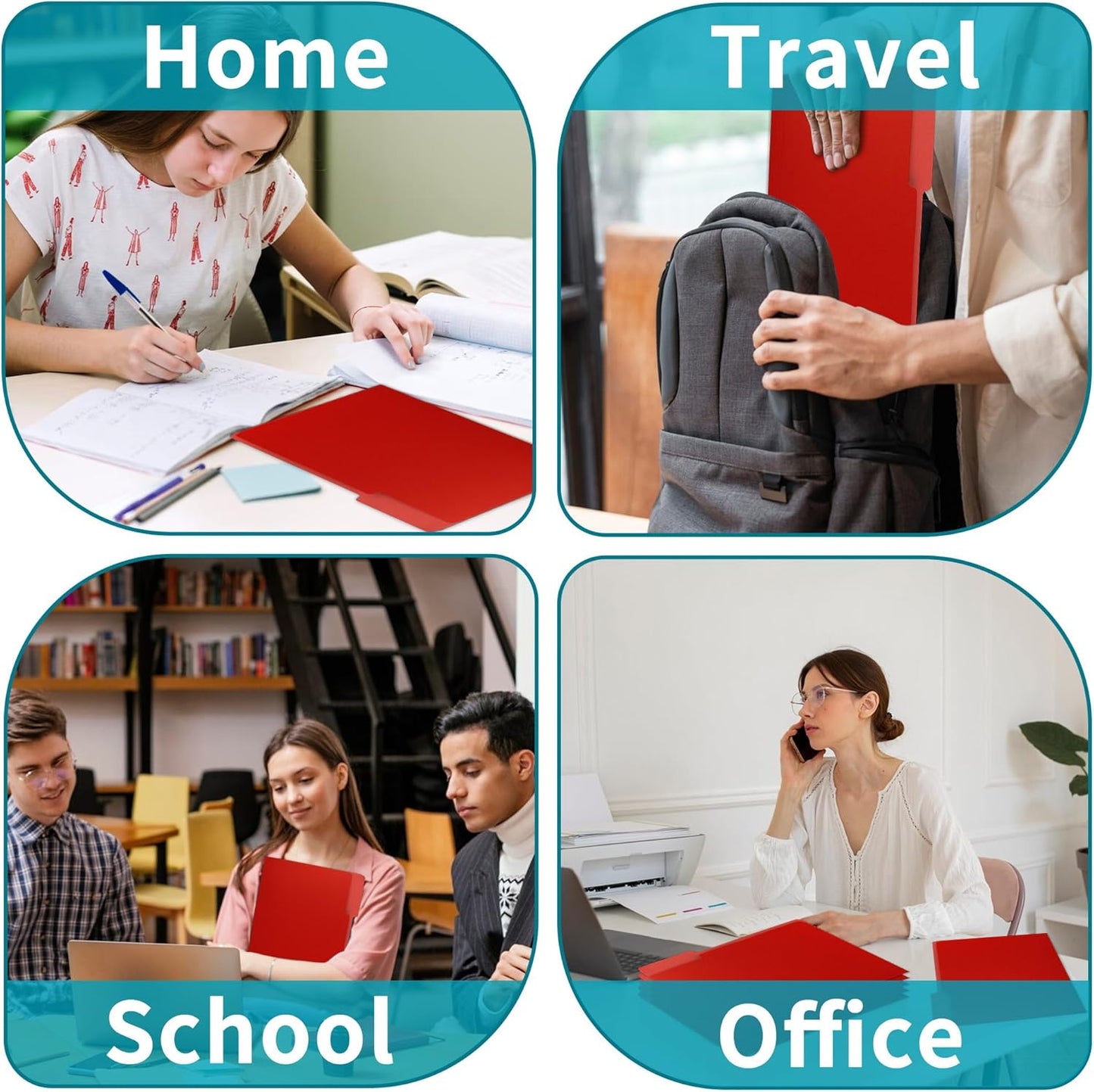 Two-Tone File Folder 8.5 x 11 Inch,100 Pack Red File Folders,1/3 Cut Tabs File Folder Letter Size,Colored File Folders,Manila File Folders for Office,School and Home,Organization