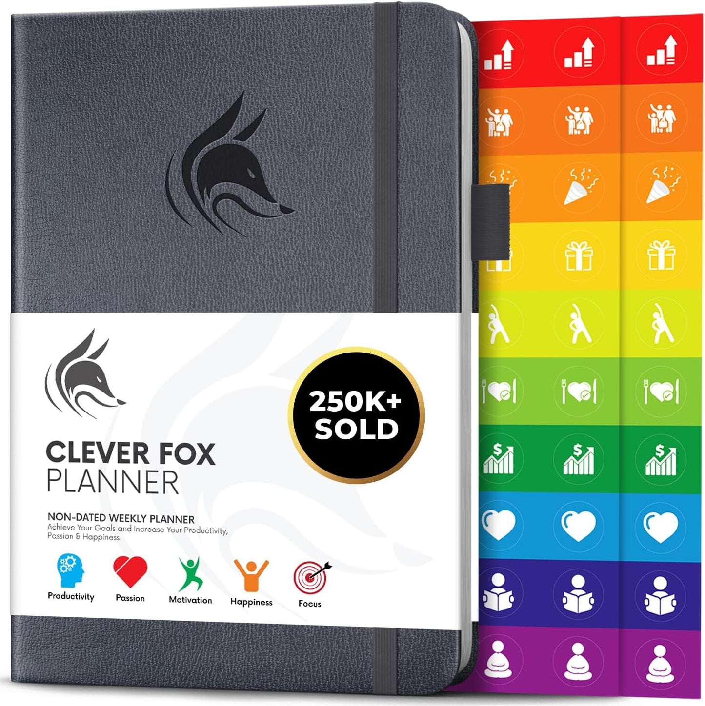 Clever Fox Planner – Undated Weekly & Monthly Planner for Productivity, Time Management & Goals – Organizer Journal – A5 (Silver Black)