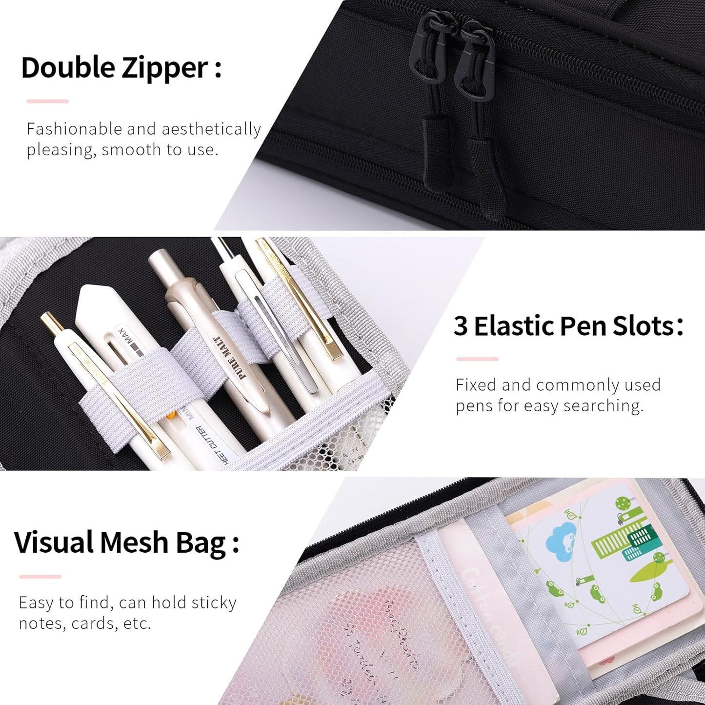 CICIMELON Large Pencil Case Big Storage Pen Pouch Bag with Compartment for School Supplies Office College Teen Boys Girls Adults, Upgraded Black