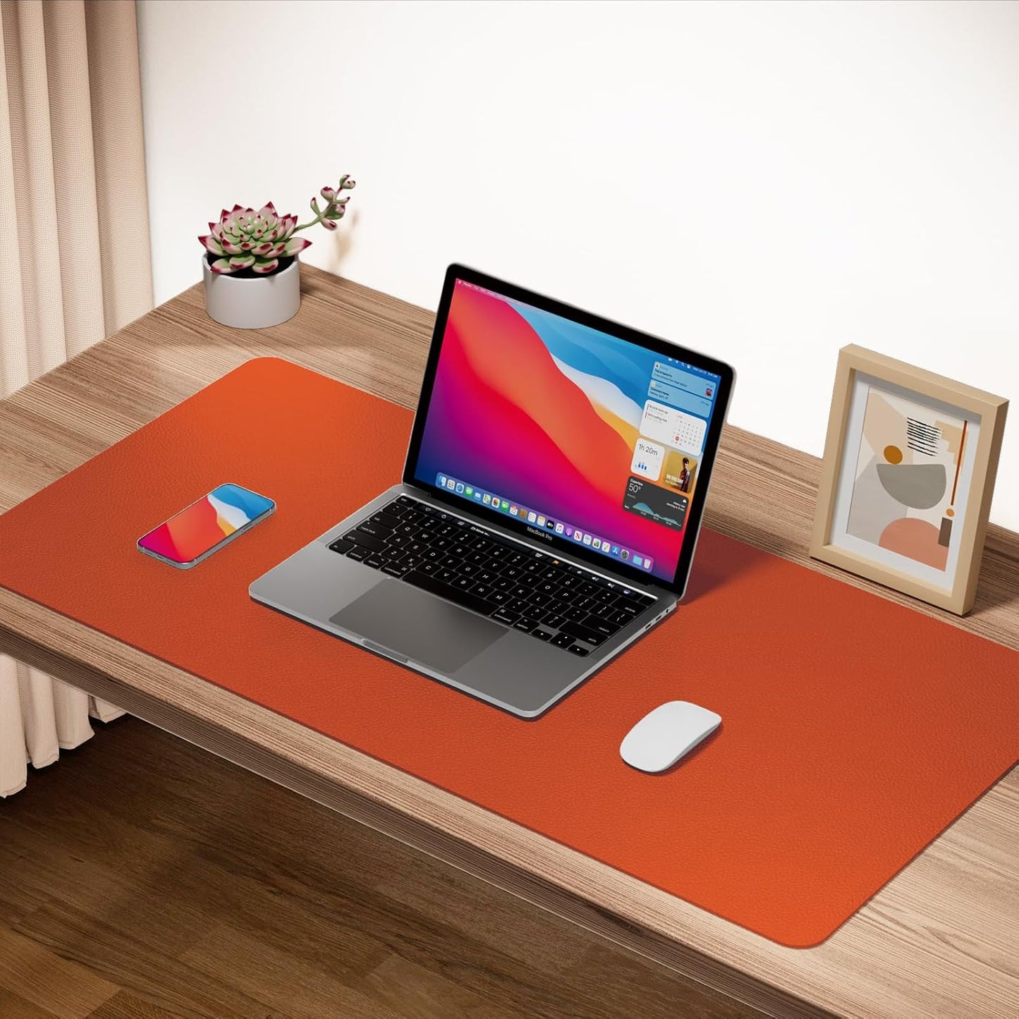 Boutilon Leather Desk Pad Protector,Non-Slip Mouse Pad,Laptop Desk Pad,Office Mouse Mat,Waterproof Leather Desk Blotter,Desk Writing Pad for Office and Home (XXXL-Orange H,47"x 24")