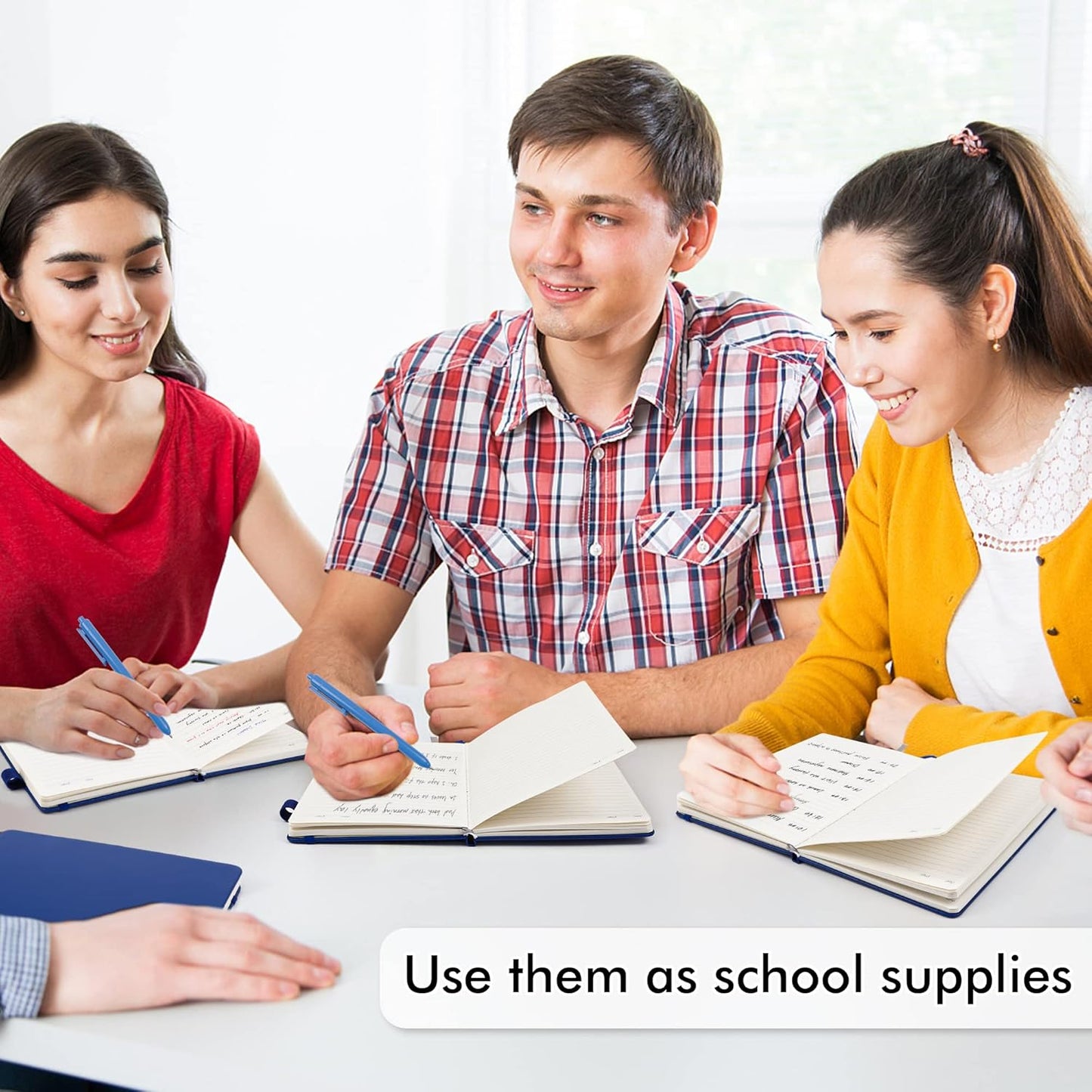 feela 8 Pack Journal Notebook Bulk for School, Hardcover Business Notebooks Classic Ruled Lined Journals with Pen Holder for Work Note Taking, with 8 Black Pens, 120 GSM, 5.1”x8.3”, A5, Navy