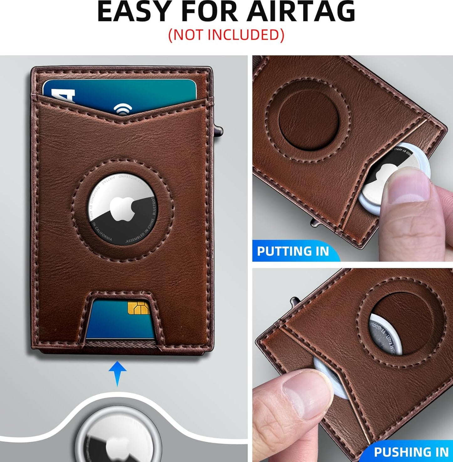 Airtag Wallet for Men,with Money Clip Gift Boxed,Slim Front Pocket Wallet RFID Blocking Metal Case Smart Pop-up Credit Card Holder in Magnetic Leather Flip