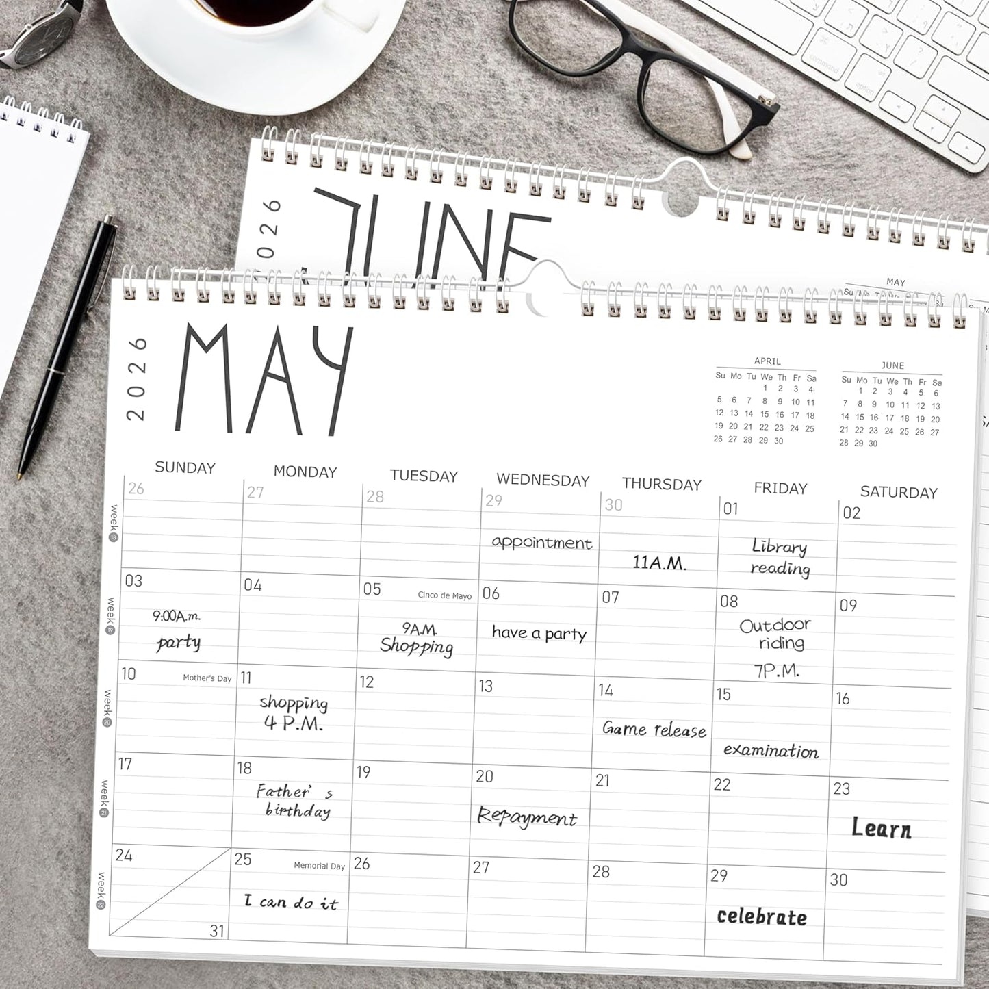 GuassLee Wall Calendar 2026-2027, 24-Month Wall Calendar Runs from January 2026 until December 2027,14" X 11" Hanging Monthly Planner with Thick Paper, Ruled Blocks for Home School Office Organizing