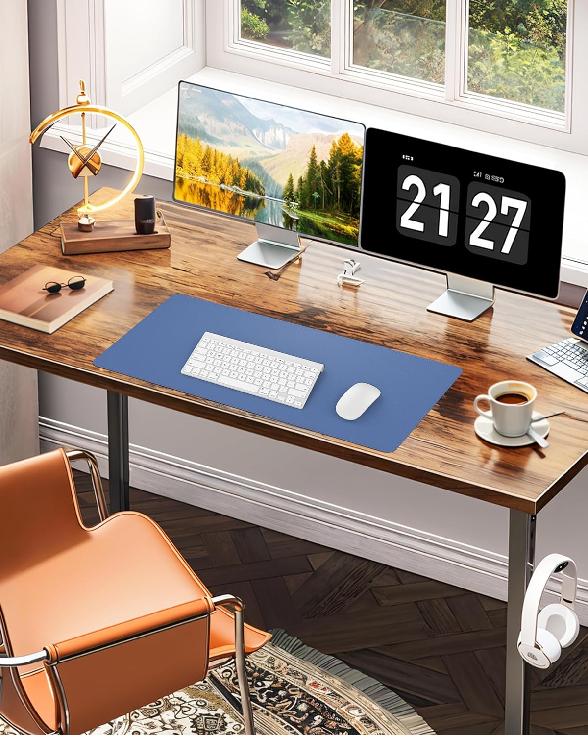 Desk Pad Mat - Leather Desk Pad Protector for Office and Home - Desk Organization and Accessories - Ideal for Large Mouse Pad and Desk Mats on Top of Desks(Grey Blue,31.5" x 15.7")