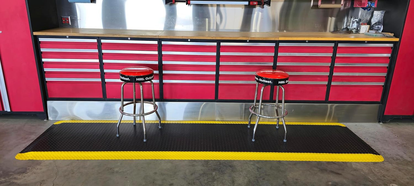 Rhino Mats, American Classic Diamond Anti-Fatigue Mats, Industrial Ergonomic Comfort Standing Mat for Work, Home, Garage, Office, Kitchen or Anywhere (Black/Yellow 9/16" Thick, 3 FT. x 17 FT.)