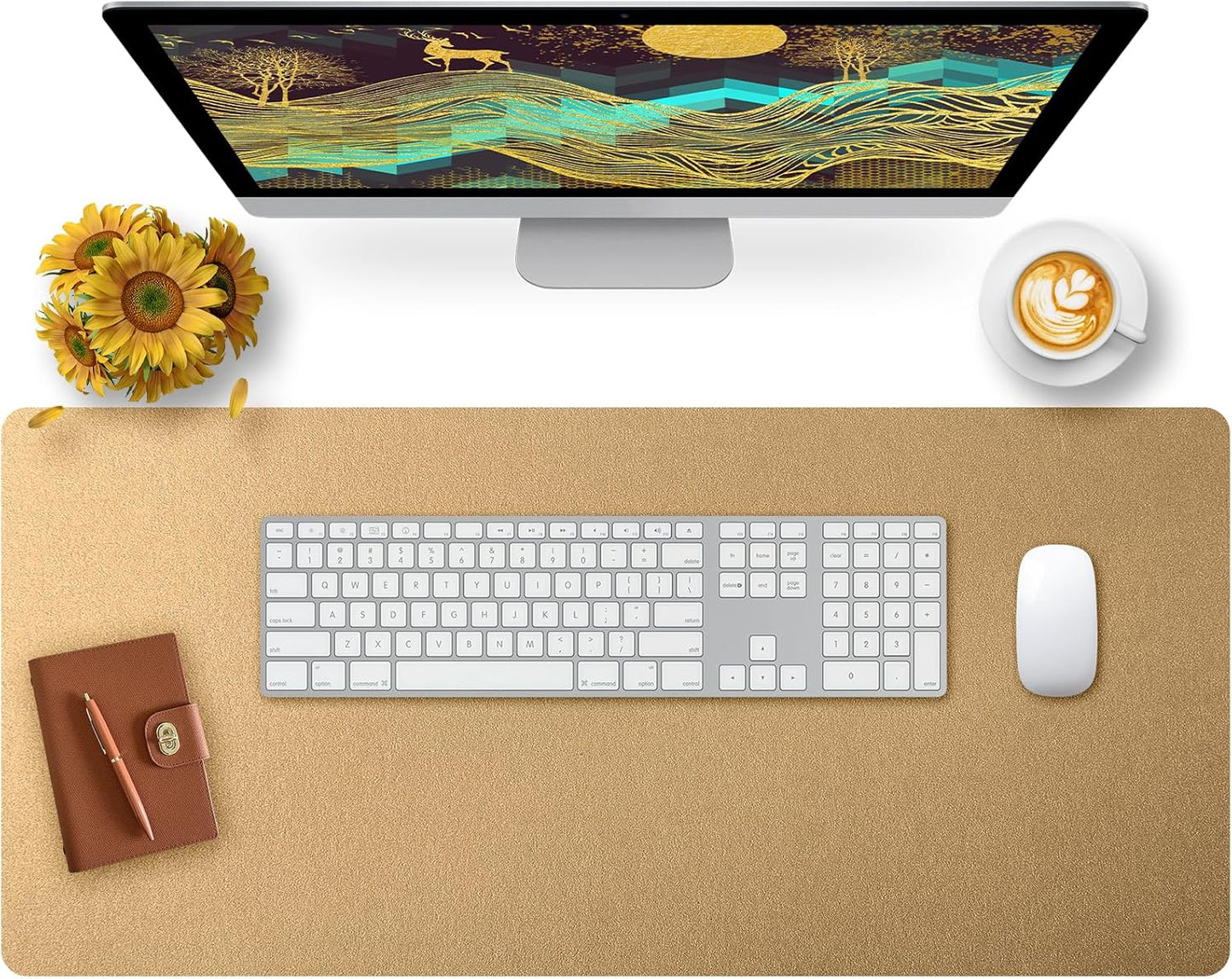 Bloss Gold Leather Desk Mat 35.4" x 15.7", Large Keyboard Pad for Desk, Desk Matt for Desktop, Waterproof Desk Pad Mat, Computer Mat for Office/Home/Decor
