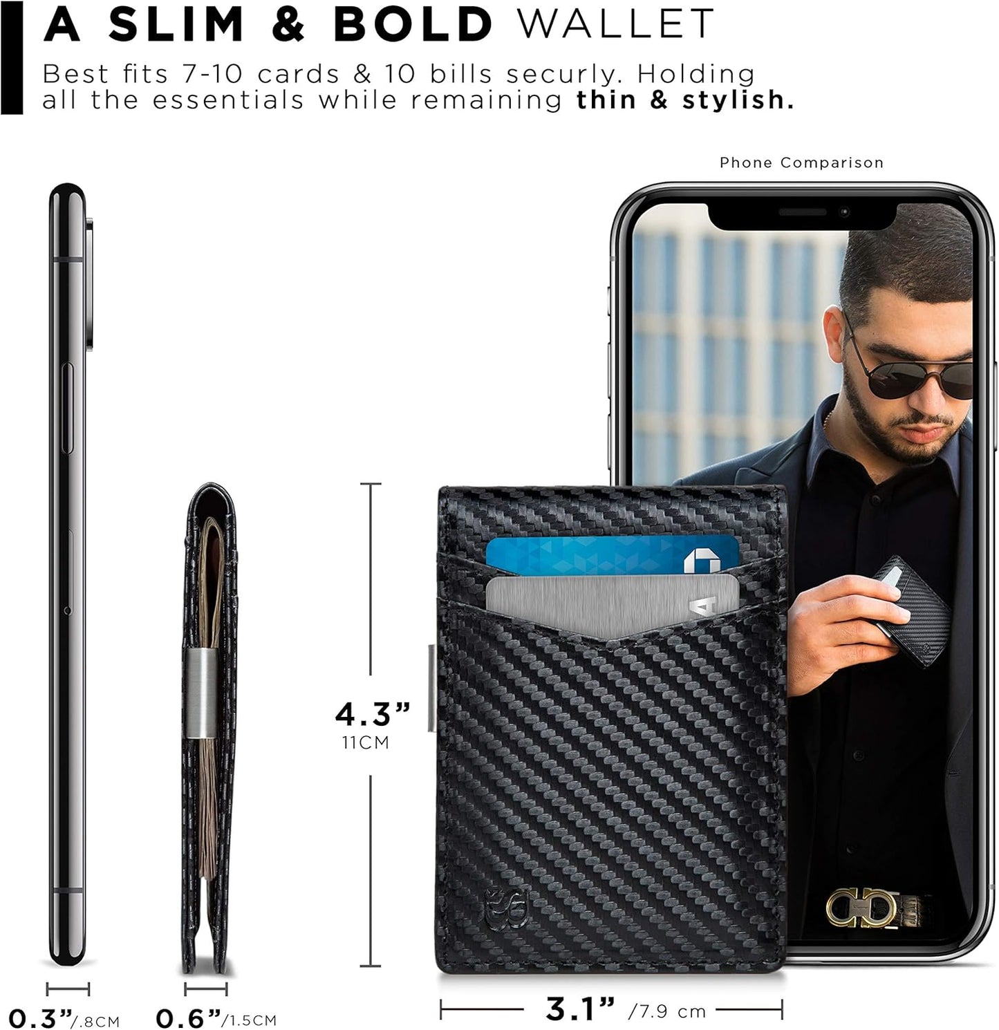 SERMAN BRANDS Money Clip Wallet - Mens Wallets slim Front Pocket RFID Blocking Card Holder Minimalist Mini Bifold