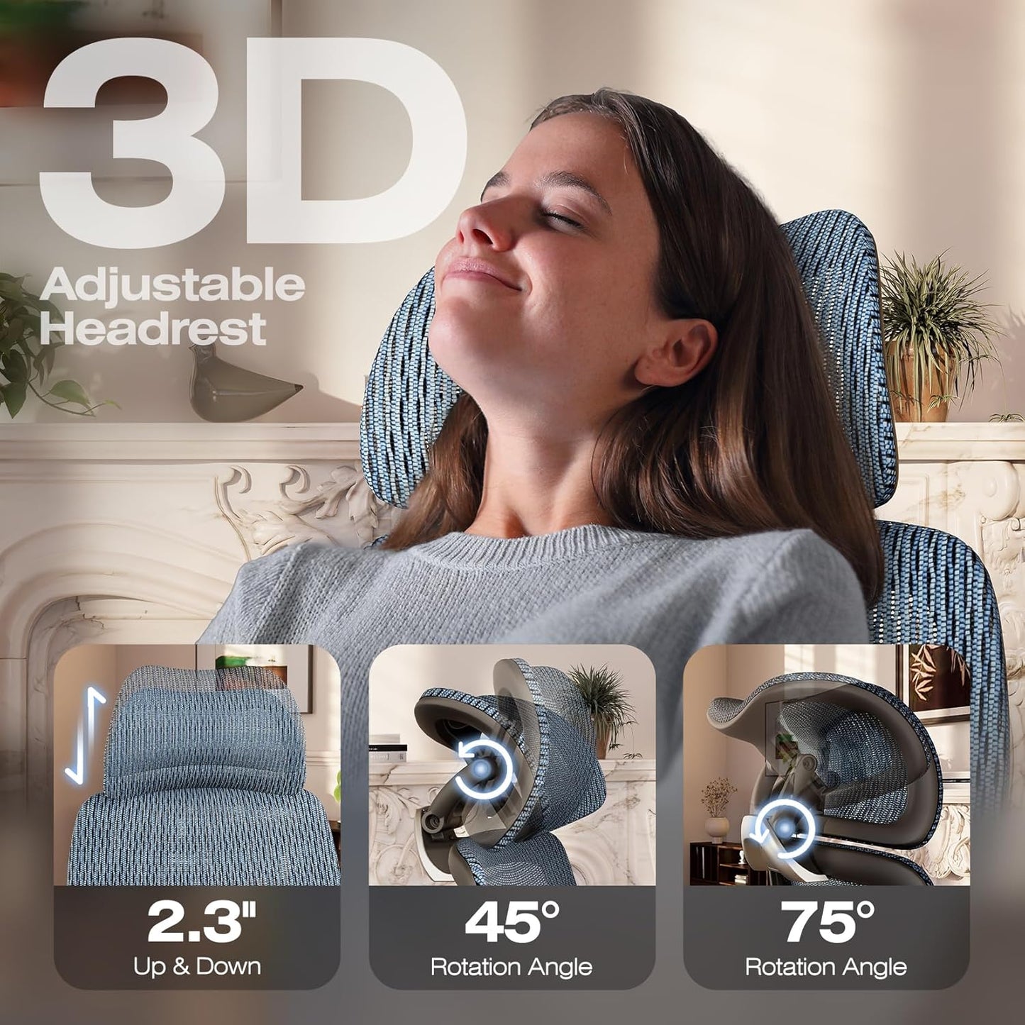 ELABEST X100 Ergonomic Office Chair with Footrest, Big and Tall Home Desk Chair with 5D Flip-Up Arms, Adjustable 8D Lumbar Support,High Back Rolling Computer Chair, Swivel Mesh Chairs (Oaxaca Blue)