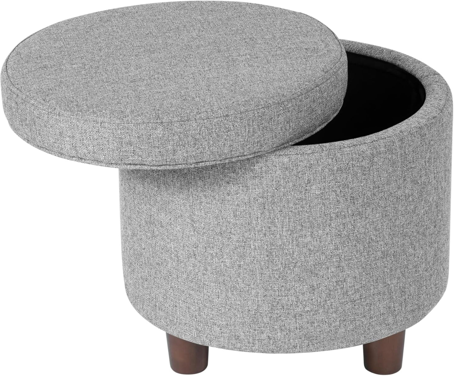 Homepop Home Decor | Upholstered Round Storage Ottoman | Ottoman with Storage for Living Room & Bedroom, Light Gray Tweed
