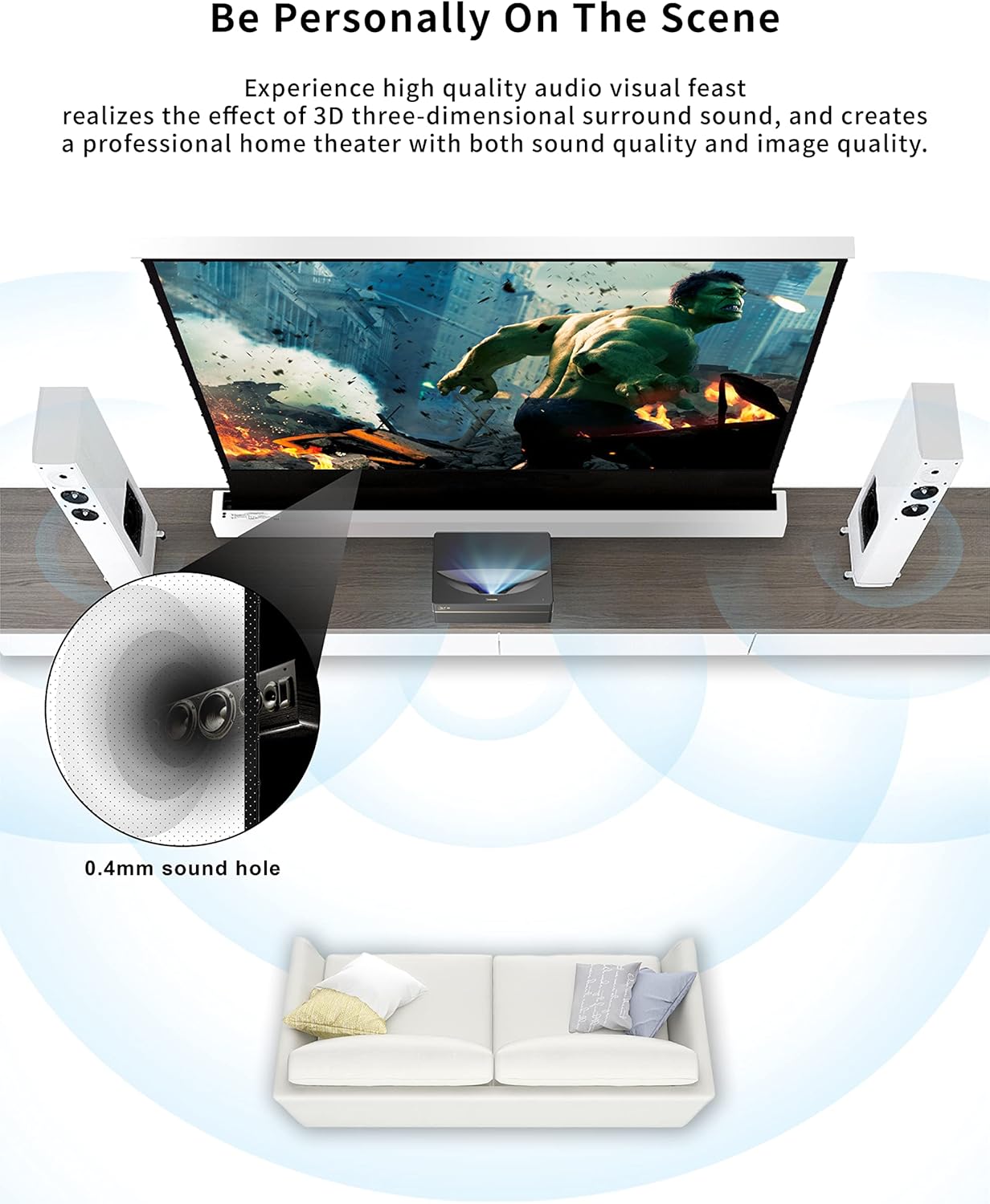 VIVIDSTORM-Home Cinema S 92 inches Portable Folding Stand Floor Rising Movie Screen Sound Transparent Perforated White Screen Compatible with Ordinary Projector,VWSDSTPW92H