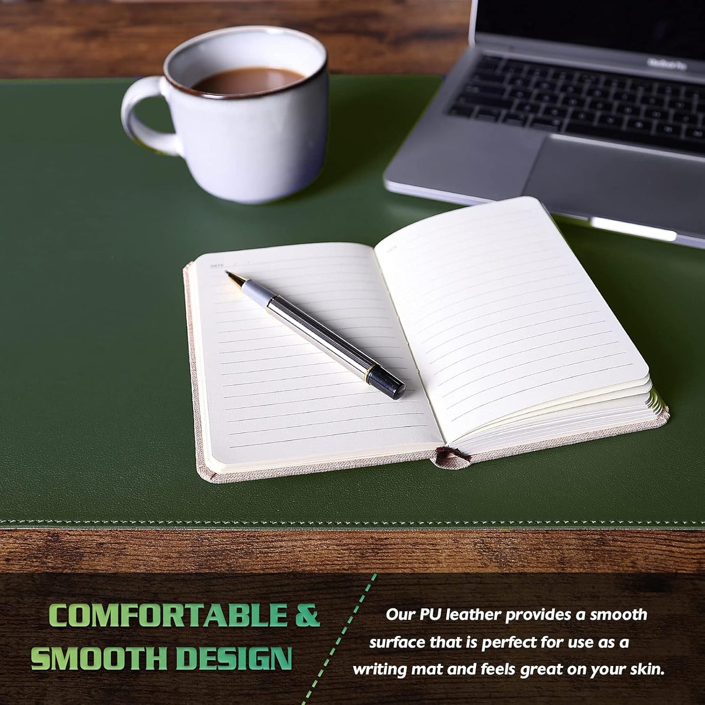 K KNODEL Desk Mat, Blotter, Dual-Sided Office Desk Pad, Waterproof Desk Mat for Desktop, Desk Blotters, PVC Leather Pad Protector (Dark Green, 35.4" x 17")