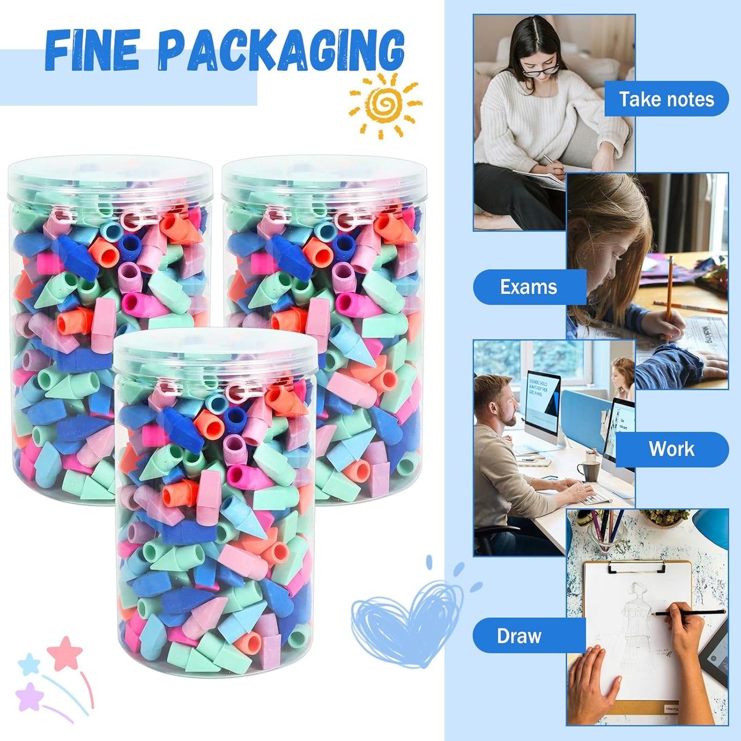 PRALB 1000PCS Pencil Top Eraser Bulk Caps for Pencils,Chisel Shape Erasers Toppers for Party Favors Games Prizes, Pencil Top Erasers Cap for Home School Classroom Office Ocean Color