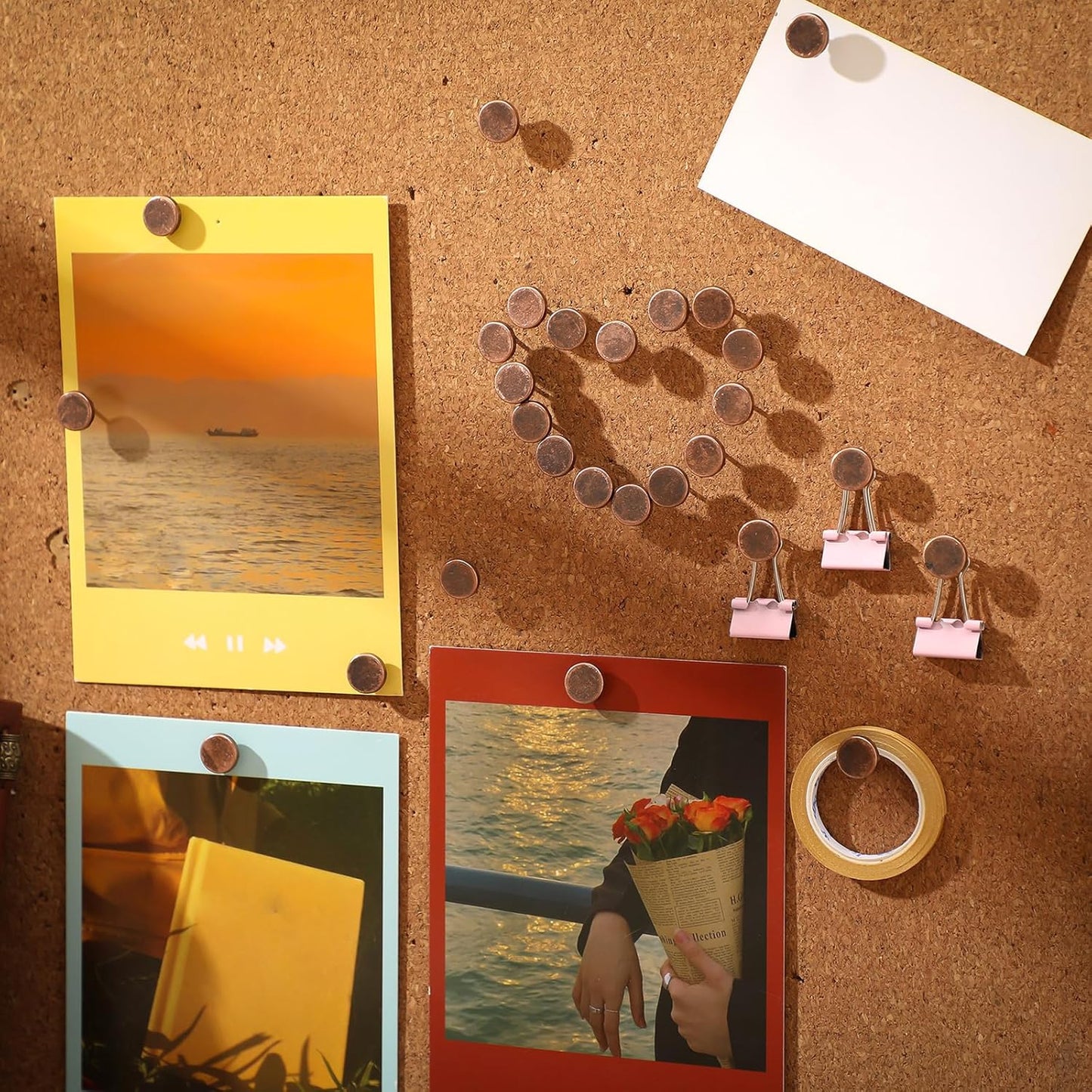 30 Pieces Push Pins, Metal Thumb Tacks for Picture Photo Hanging, Wall Pins for Board Posters Bulletin Maps, Wall Tack for Office Home Decorative(Red Bronze)