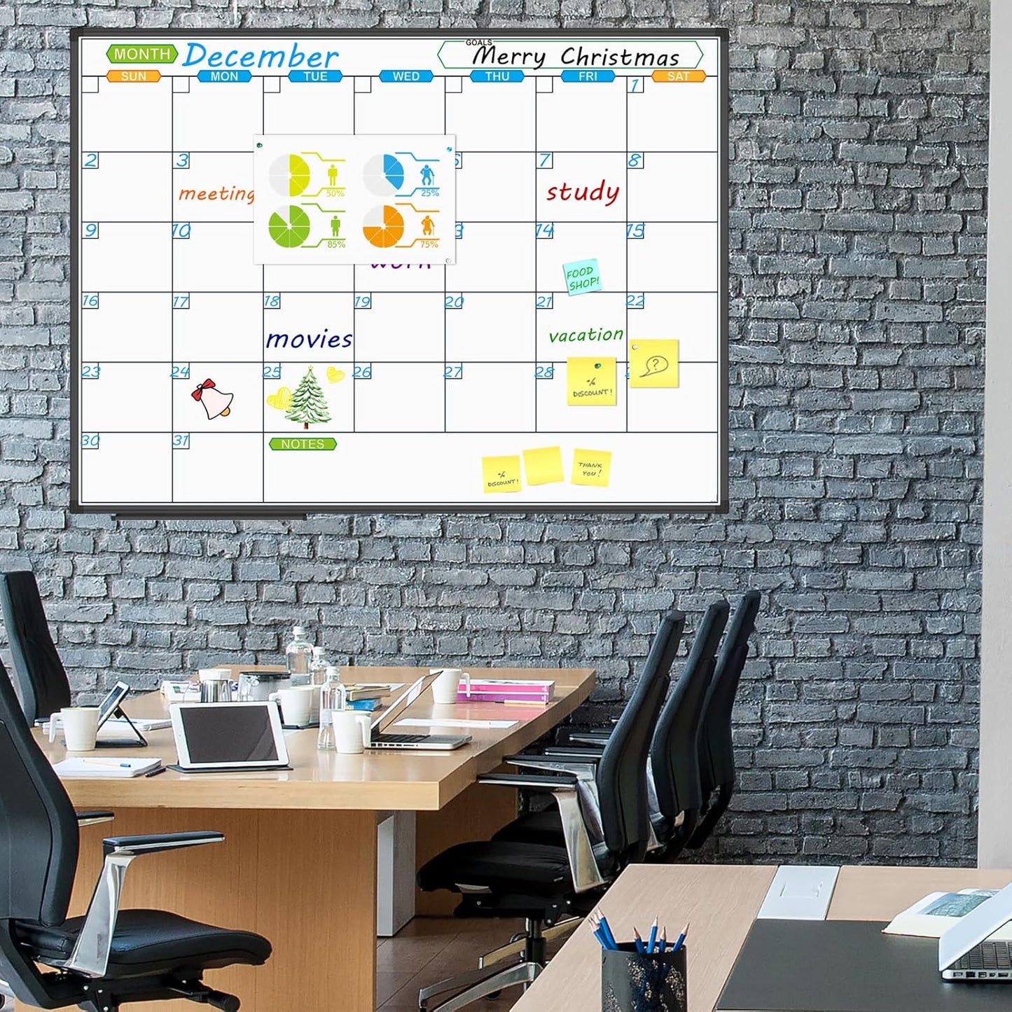 JILoffice Magnetic Dry Erase Calendar Whiteboard, 1 Month White Board Calendar Planner 48 X 36 Inch, Black Aluminum Frame Wall Mounted Board for Office Home and School