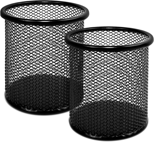2 Pack Black Pencil Cup - Wire Mesh Pen Cup Holder for Desk, Office Pen Organizer With Sleek Design
