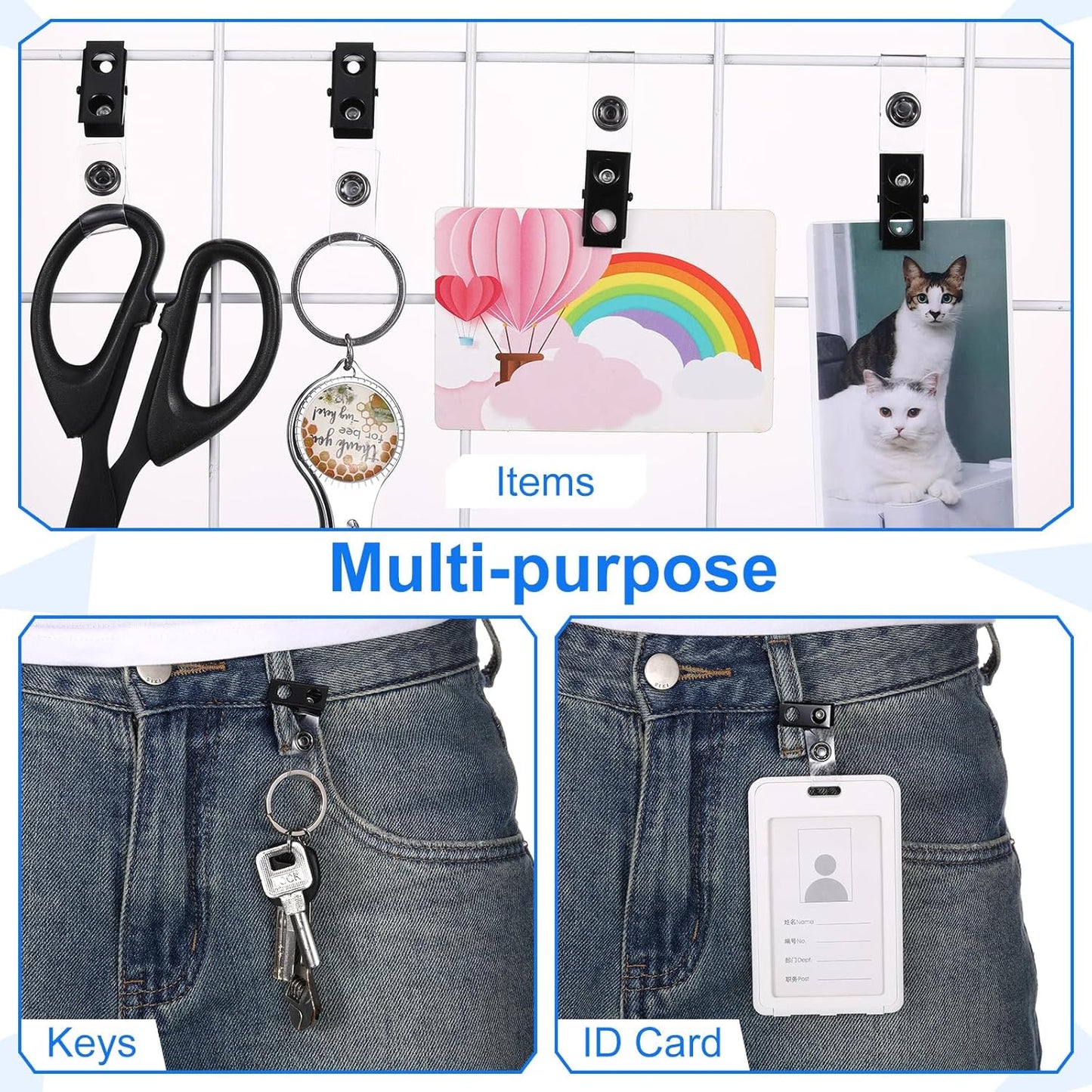 Marspark 400 Pack Metal Badge Clips with PVC Straps Double Hole ID Badge Clips for Name Tag ID Cards Holders, Office Supplies(Black)