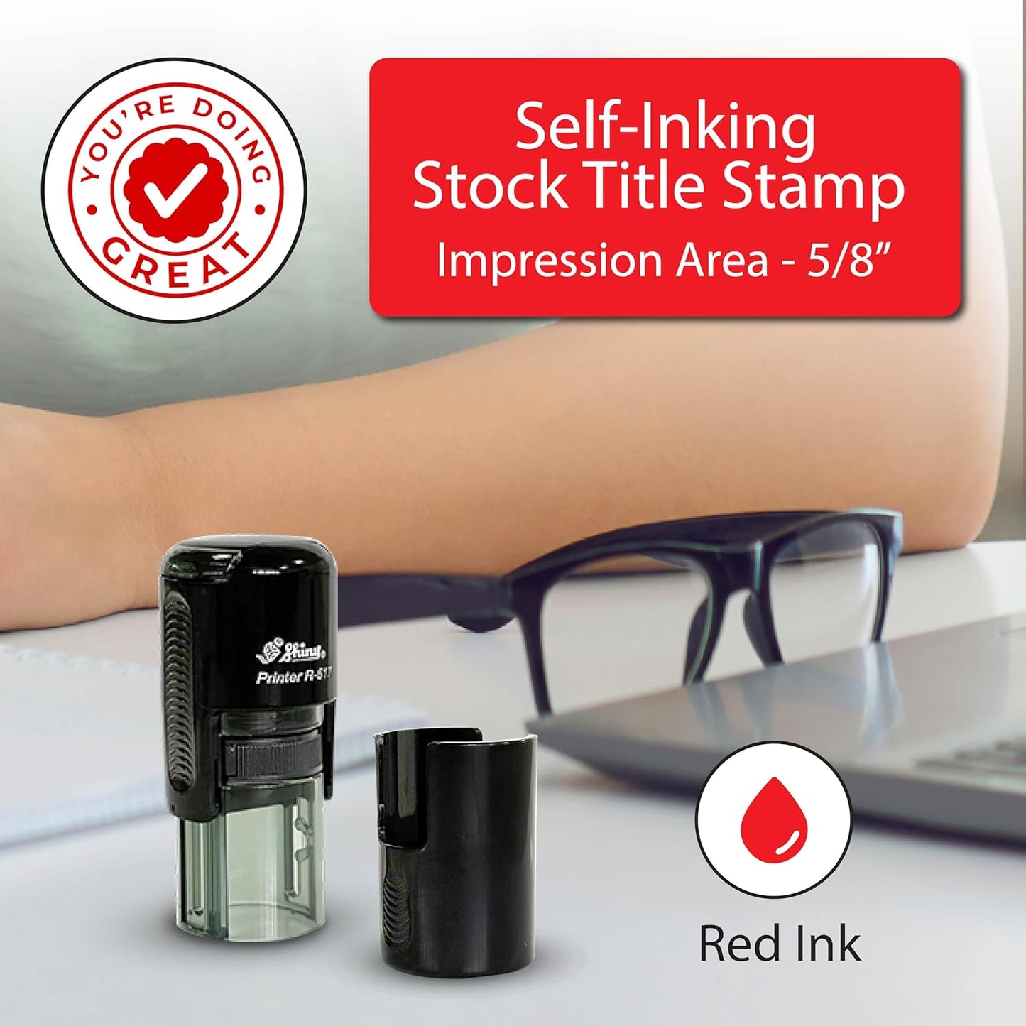 Shiny You're Doing Great Teacher Stamp, Round Self Inking Stamp for Classroom, Red Ink
