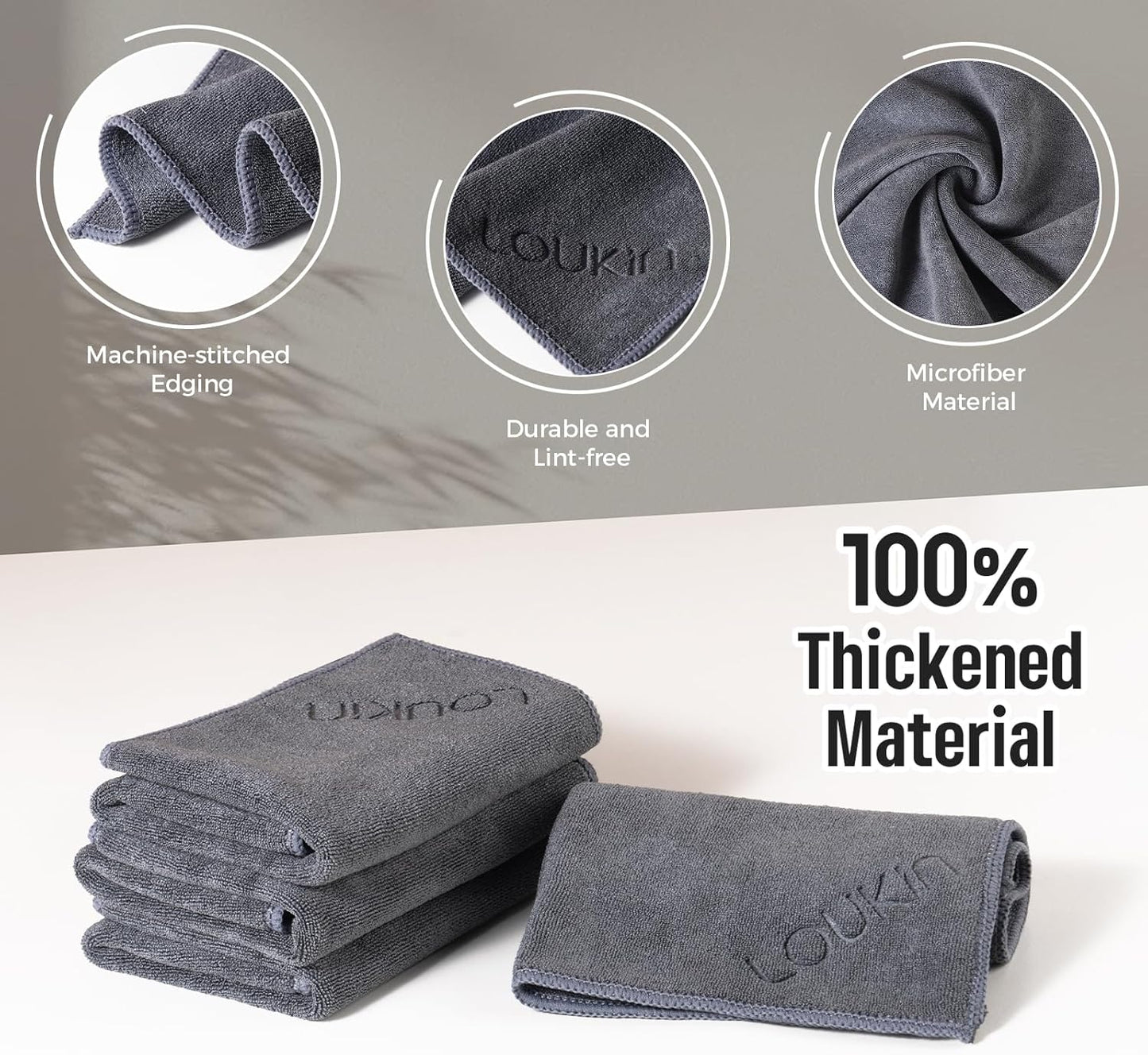 loukin 4 Pack Magnetic Cleaning Cloth, Microfiber Dry Erase Eraser, Washable Whiteboard Cleaning Cloth for Classroom, Home and Office, Gray, 12" x 12" - 3.4 fl oz Whiteboard Cleaner x 2 Included