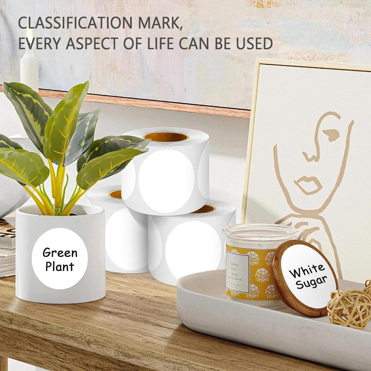 PARLAIM 3" Diameter Round White Color Coding Sticker, 4 Rolls 2000PCS Circle Dot Label,Permanent for Inventory Box Labeling