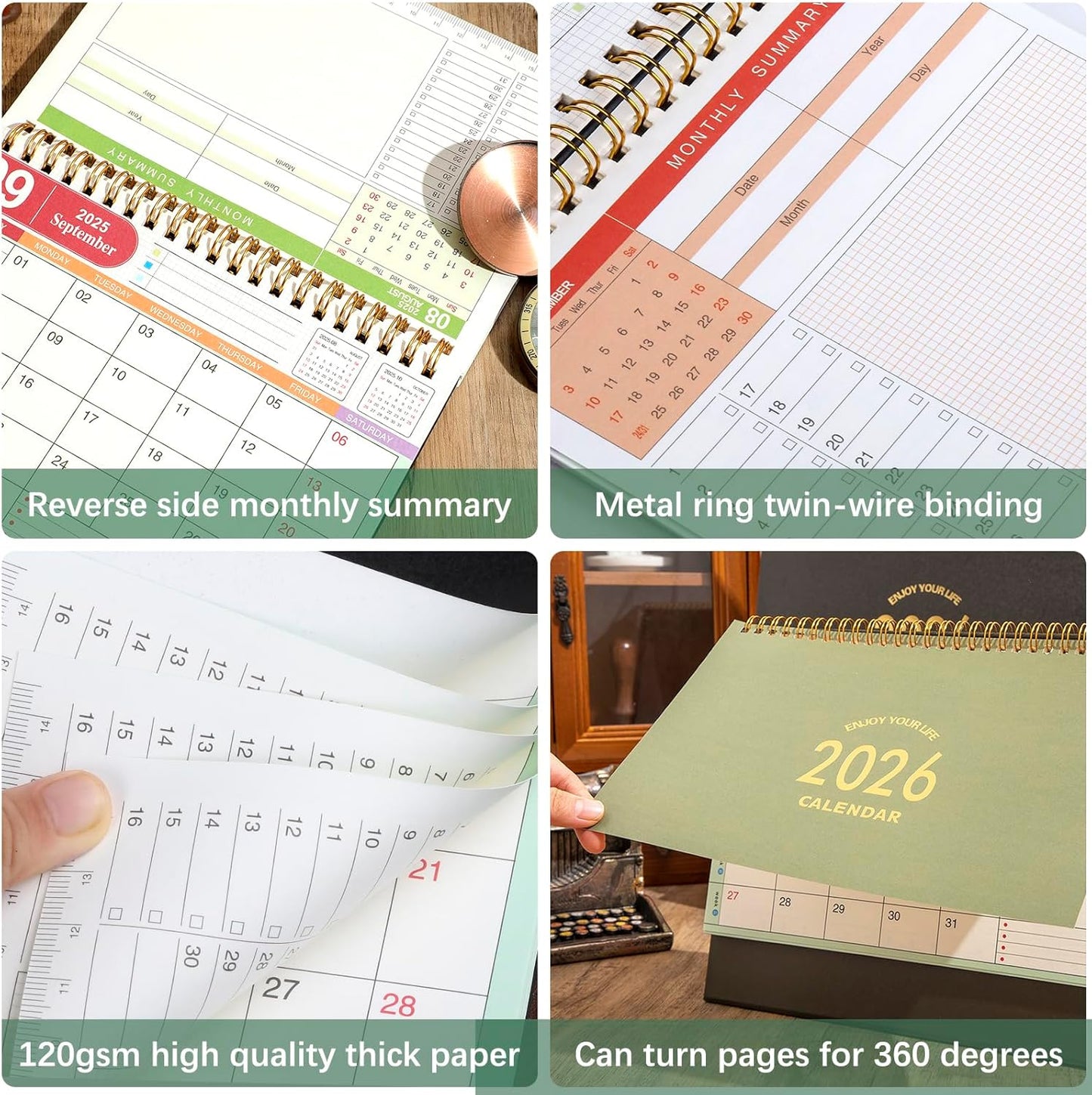 Small Desk Calendar 2025-2026, Standing Flip Desktop Calendar from July 2025 to December 2026 - Metal Ring Twin-Wire Binding Monthly Desktop Calendar for Home Office School (Blue)