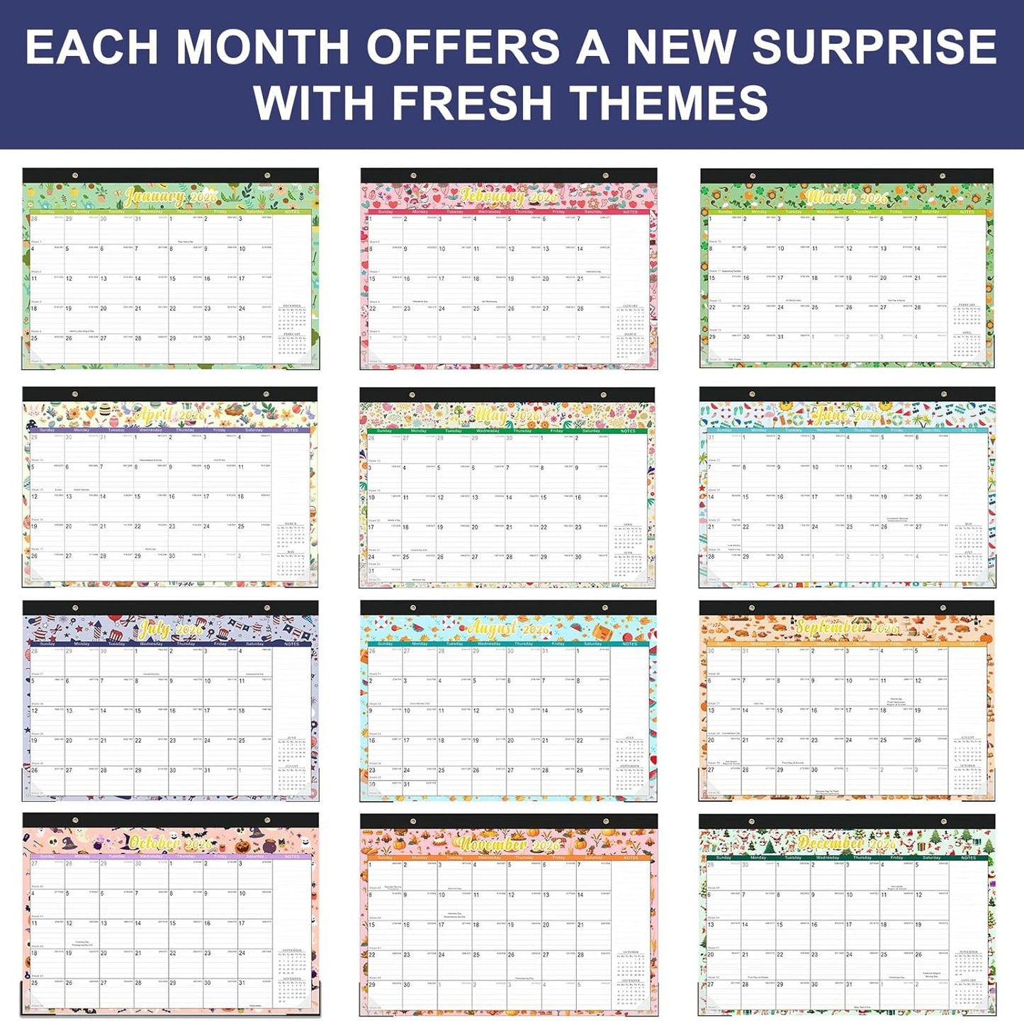 Lbylyhxc Desk Calendar 2025 - 2026, Monthly Calendar 2026, 18-Month School Year Calendar, July 2025 to December 2026, Monthly Large Desktop/Wall Calendar for Teacher with Corner Protectors 17" X 12" (Desk Calendar Seasons, 17x12 inches)