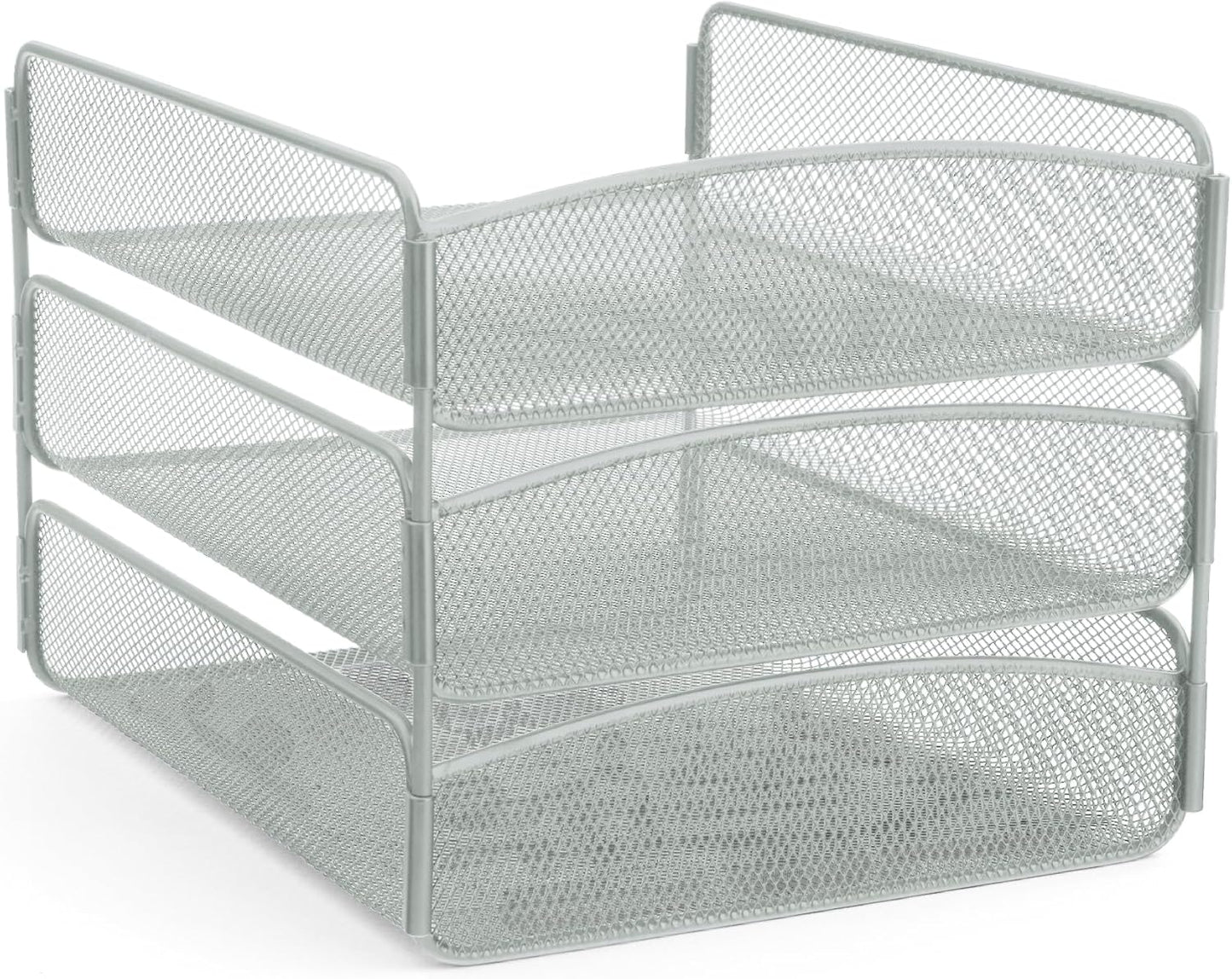 Safco Onyx Desktop Organizer, 3-Tier Paper Tray, Durable Steel Mesh Construction,Silver