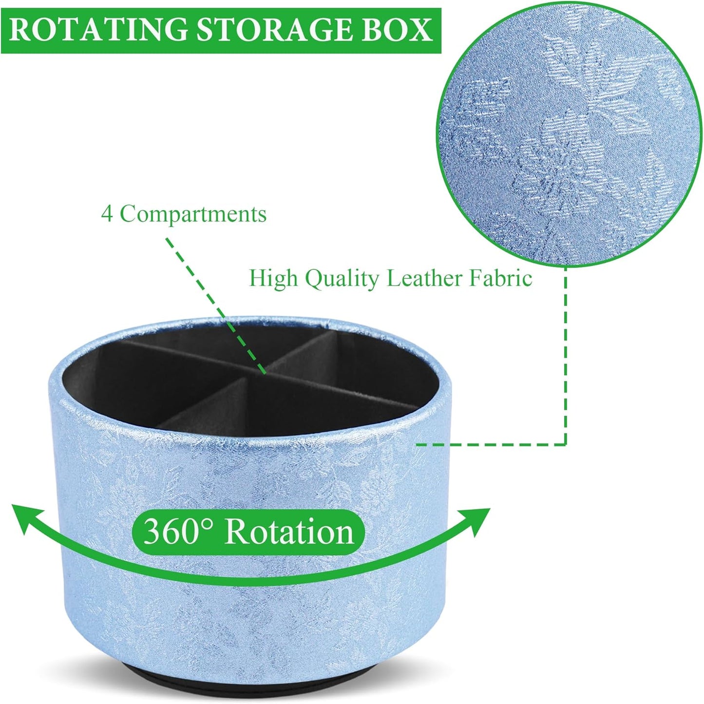 lizimandu Round Leather Art Supply Organizer,Remote Control Holder,360 Degree Spinning,Multi-Functional Pencil Holder,4 Compartments Desktop Stationary Organizer(1-Liuli Blue)