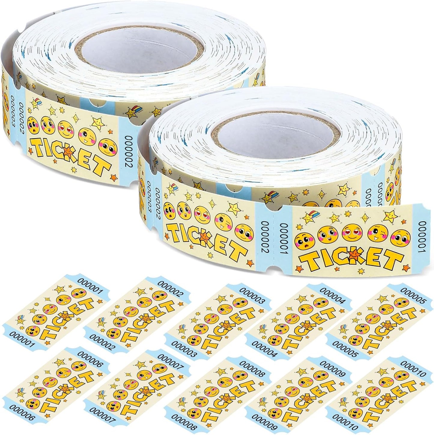 TaoBary 2 Rolls 1000 Pcs Raffle Tickets Single Roll Cartoon Smile Face Raffle Tickets for Events Wedding and Parties (Cartoon)