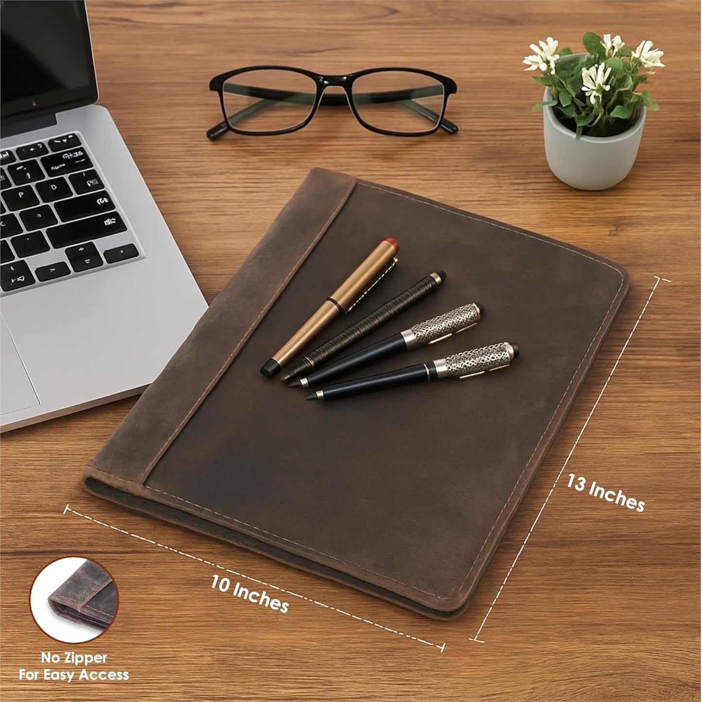 Leather Portfolio Organizer Professional Leather Padfolio for Men and Women A4 Document Folder Resume Holder Legal Pads 8.5 x 11 Padfolio Executive Writing Pad and Document Organizer Brown