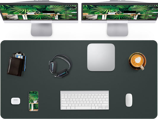 Extra Large Desk Mat, Desk Mouse Pad,Waterproof PU Leather Desk Protector, Large Desk Blotter, Easy Clean Laptop Desk Writing Mat for Office/Work/Home/Decor(Dark Green, 48" x 24")