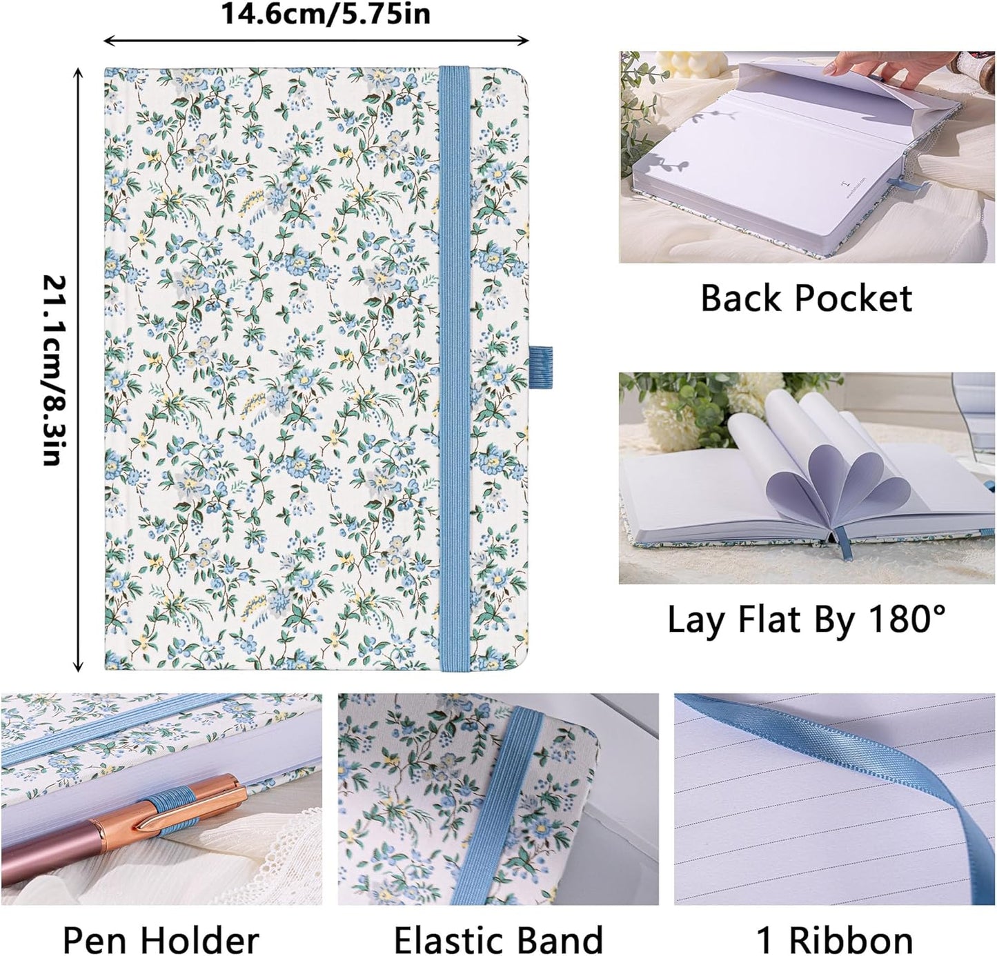 TIEFOSSI Lined Journal Notebook for Women, A5 College Ruled Notebook for Writing, 316 Numbered Pages Thick Paper, Daily Journal, for Work Home School, Note Taking, Business, 8.4 X 5.8 In