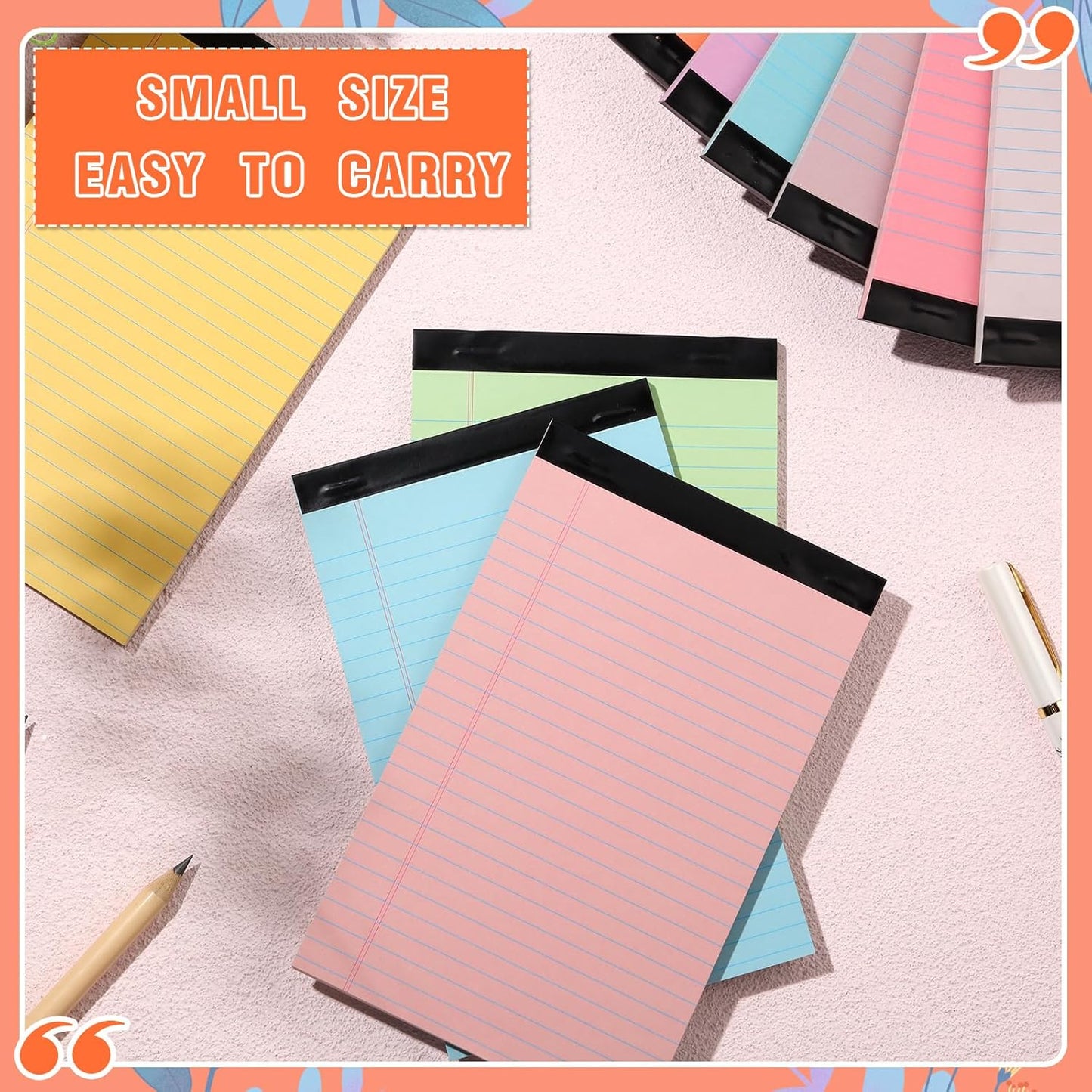 Lincia 12 Pcs 12 Pcs 5" x 8" Small Legal Pads Colored Lined Note Pads Narrow Ruled Writing Notepads 50 Sheets Per Micro Paper Notebook Lined and Perforated for College Office Supplies (Bright Colors)