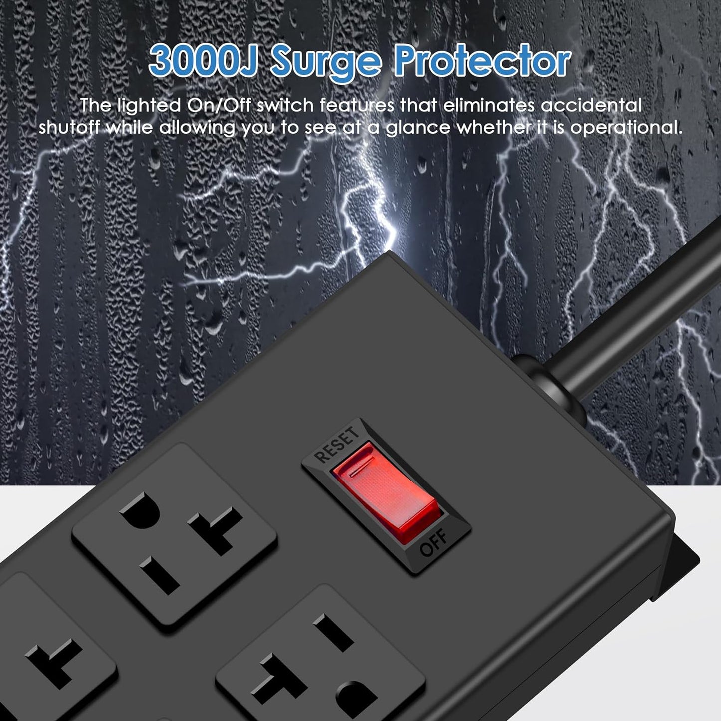 JUNNUJ Heavy Duty 20 Amp Power Strip, Garage 6 Outlets Metal 12 Gauge Surge Protector 3000J, High Amp 5-15P Adapter Shop 6-20R T-Slot Industrial (6AC, 15FT)
